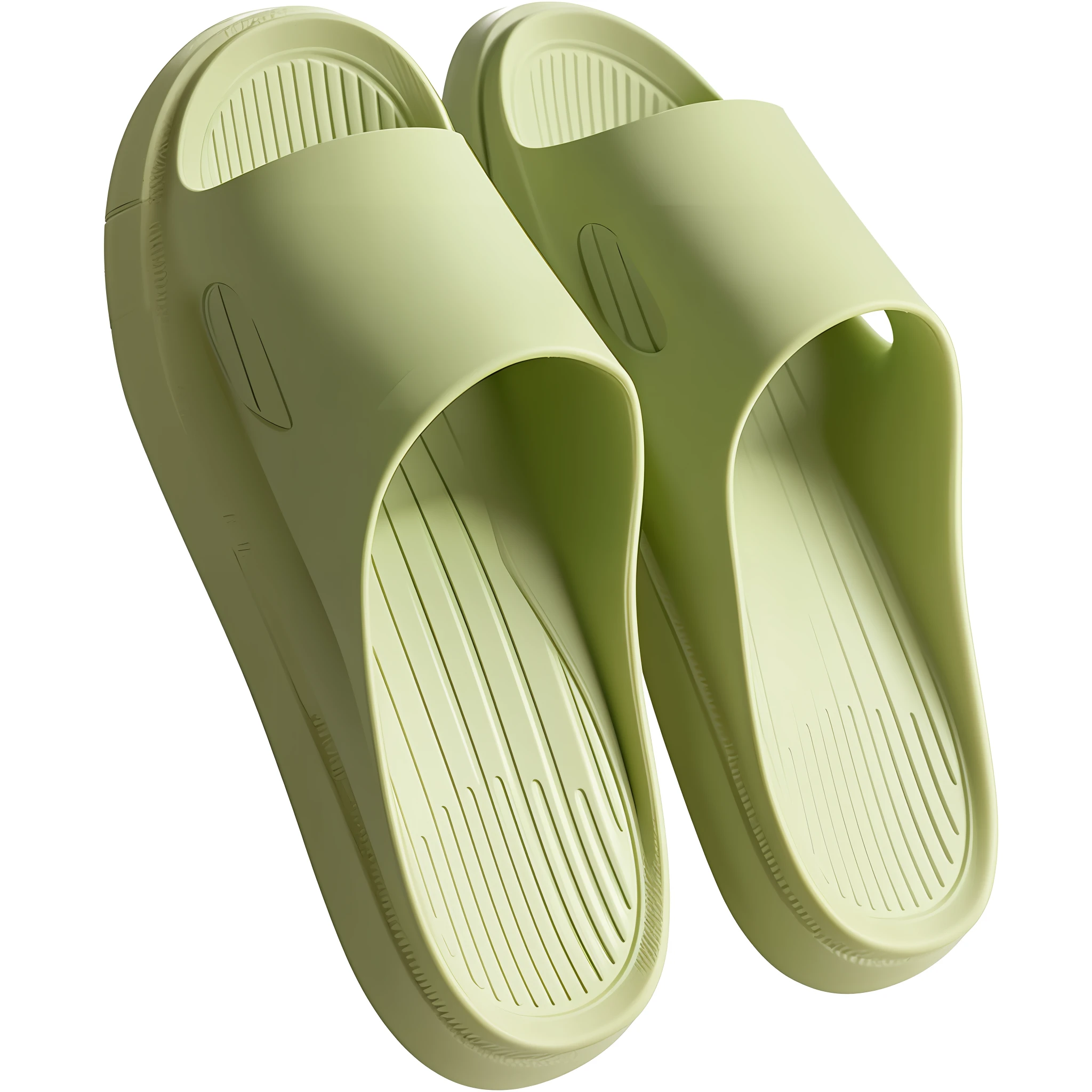 pair of green slippers with a white background, slippers, pastel green, lime green, slides, sandals, 🤬 🤮 💕 🎀, flip flops, light green, lightgreen, sage green, olive green, pale green glow, platforms, seafoam green, 2 colors, pastel overflow, green eays, various colors, flat, easy to use