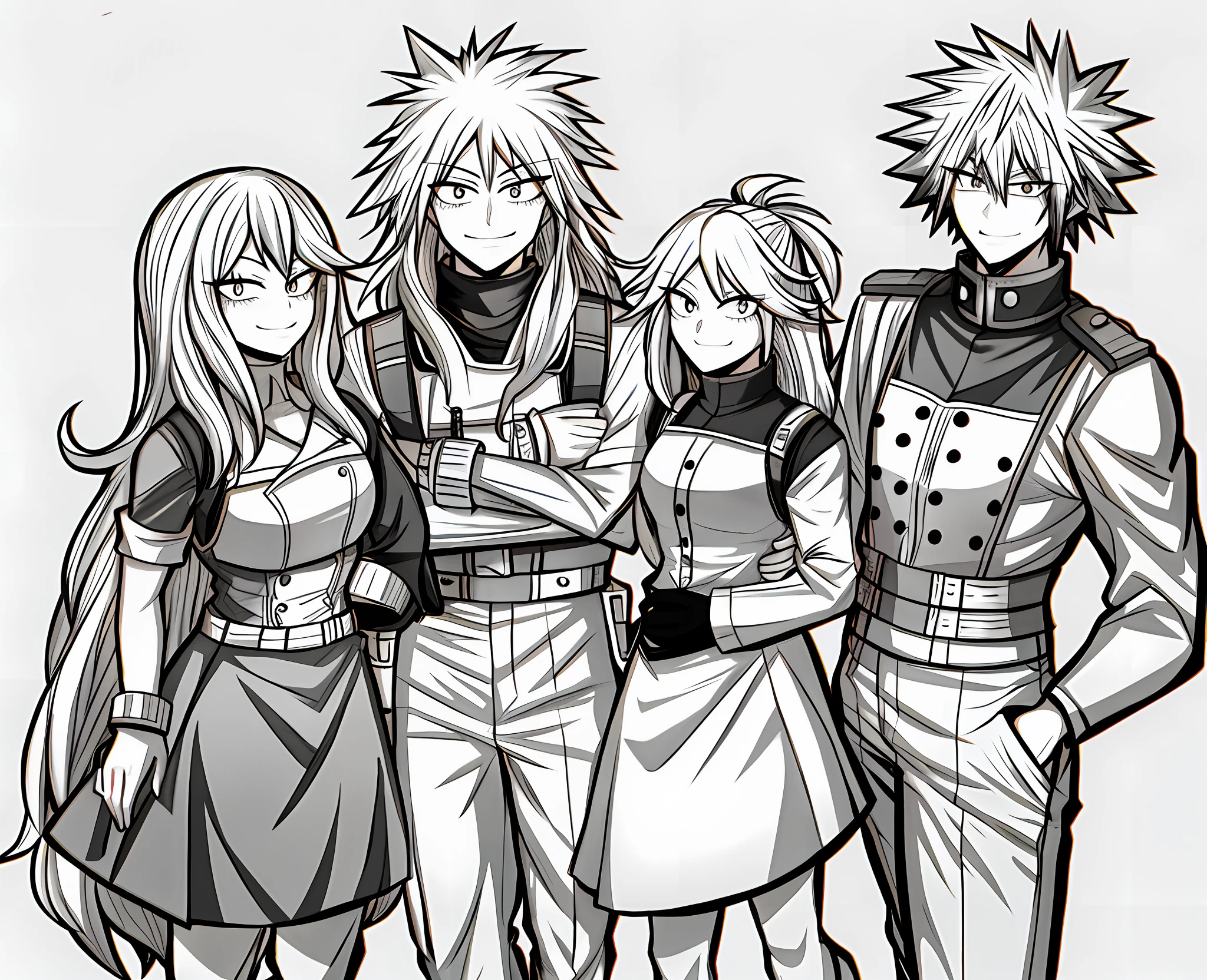 Family Photo, Tall, My Hero Academia art style. Monochrome Hair.