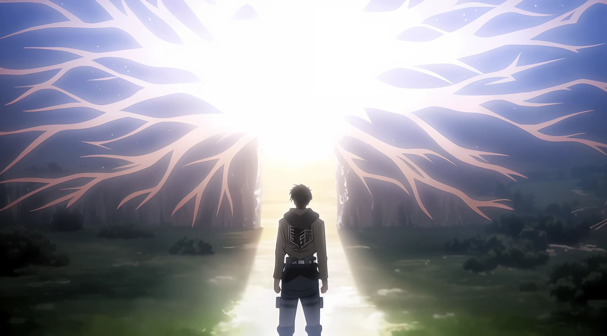 best quality, masterpiece, (realistic: 1.2), 1 man, Eren Jaeger, black jeans, black pants, brown hair, attack on Titan, cold background, black jacket, slim body, high definition, high quality, black clothes