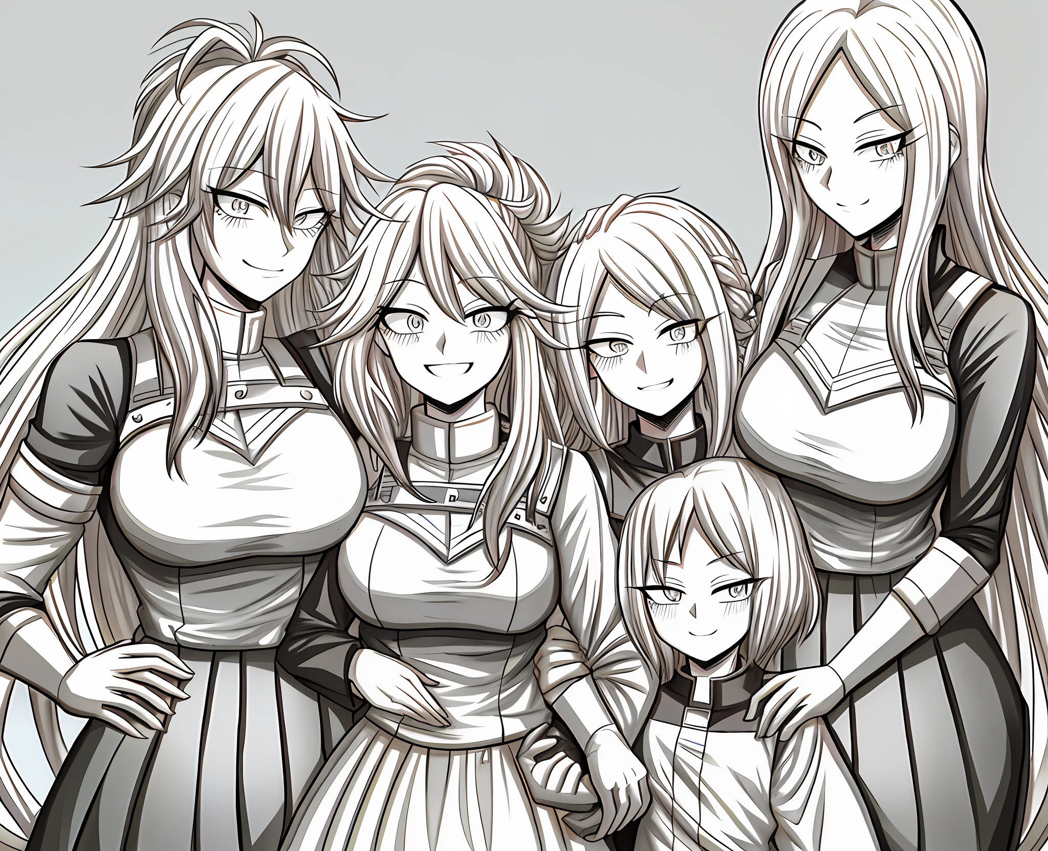 Family Photo, Tall, My Hero Academia art style. Monochrome Hair.