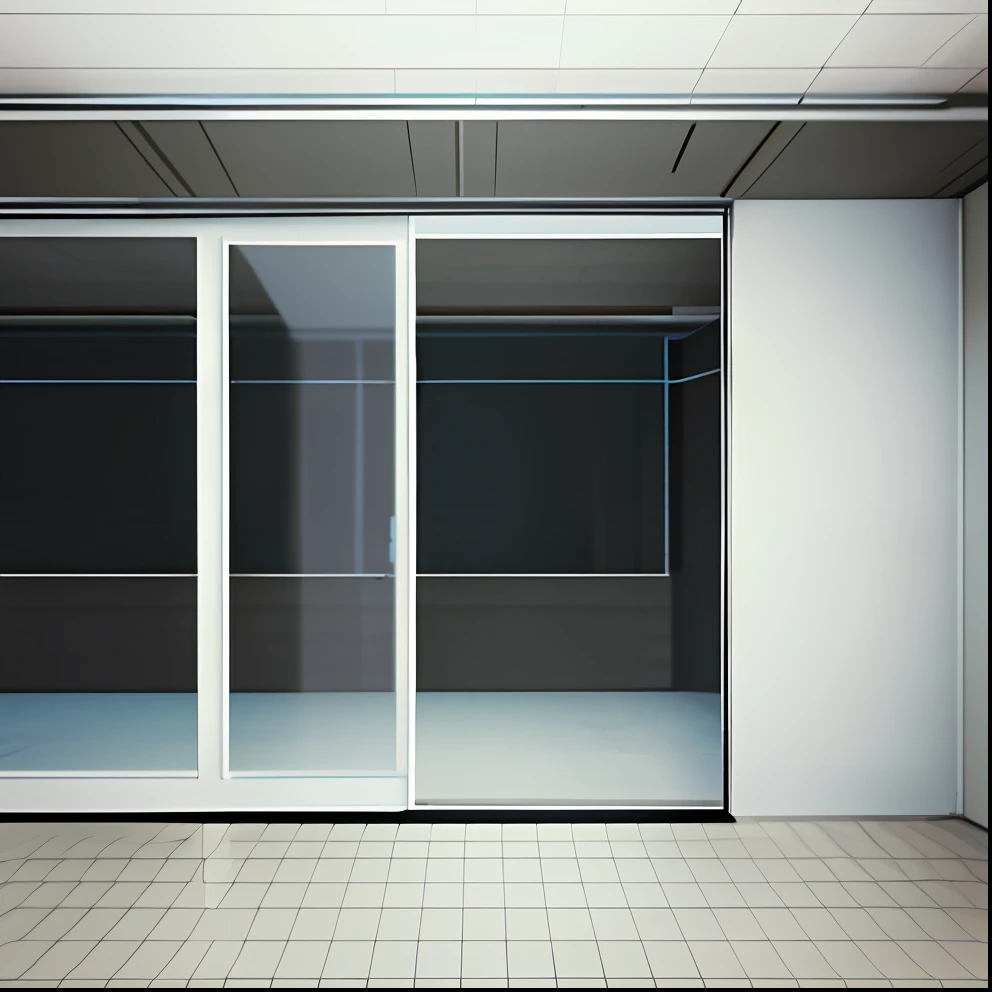 there is a room with a tiled floor and a window, a 3D render inspired by Dennis Miller Bunker, polycount contest winner, bauhaus, an empty brutalist chamber, rendered in pov - ray, high level texture render, rendered on unreal 3 d, randomly segmented rooms, high level texture render), rendered lighting, diffuse lighting