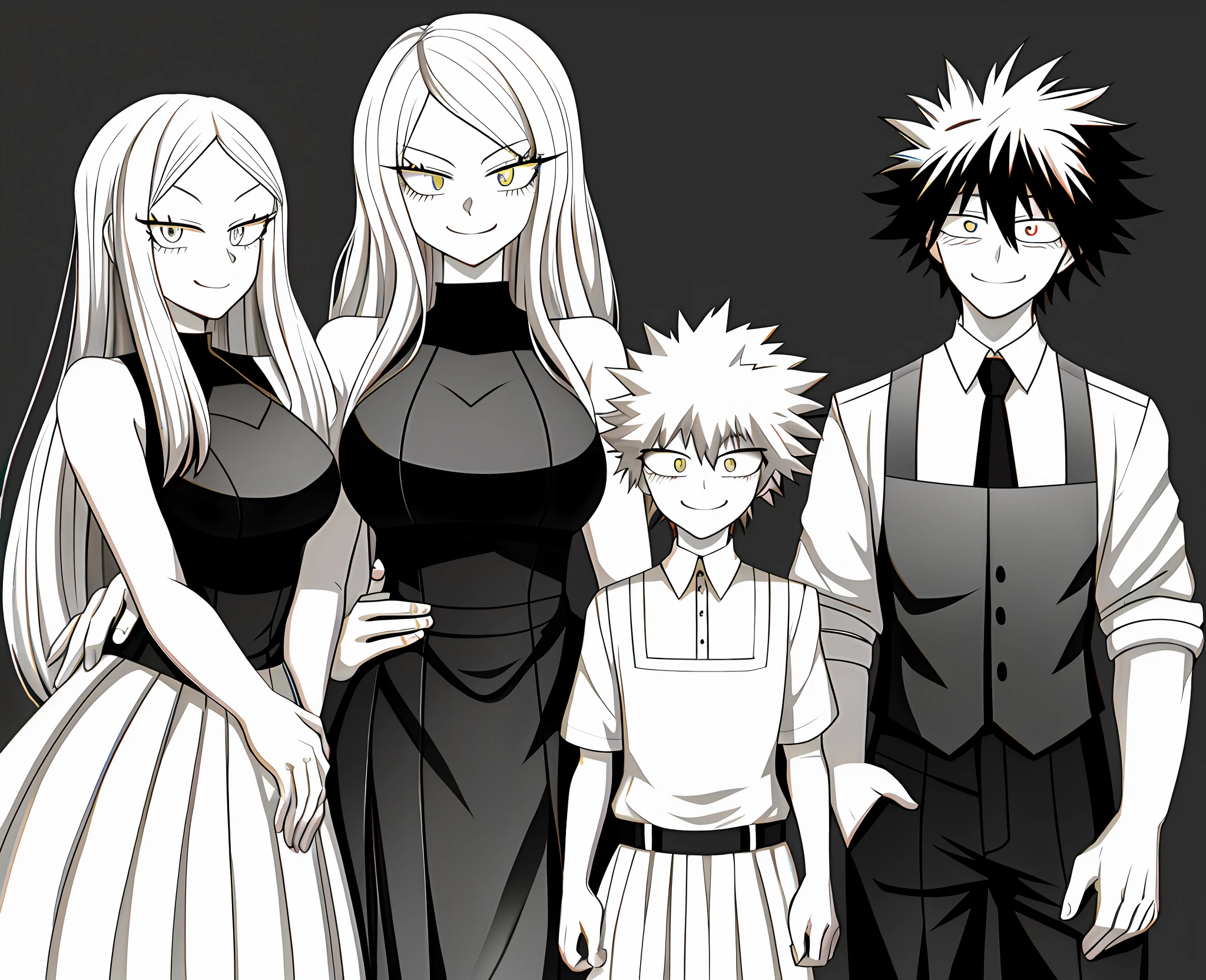 Family Photo, Tall, My Hero Academia art style. Monochrome Hair.