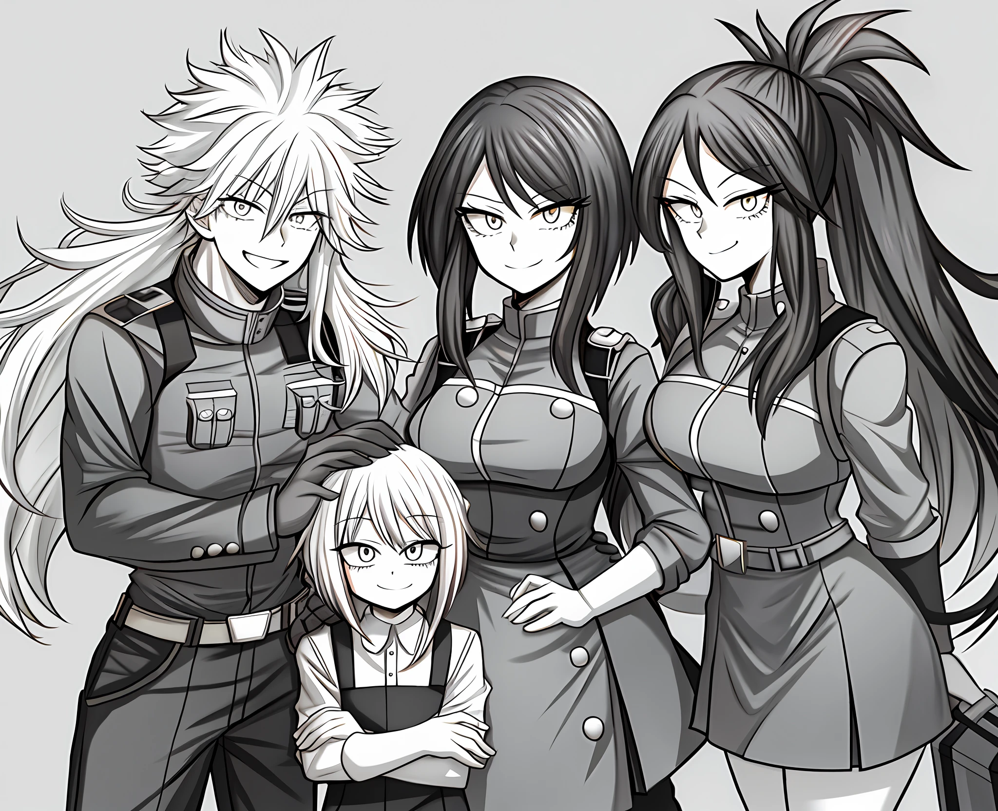 Family Photo, Tall, My Hero Academia art style. Monochrome Hair.