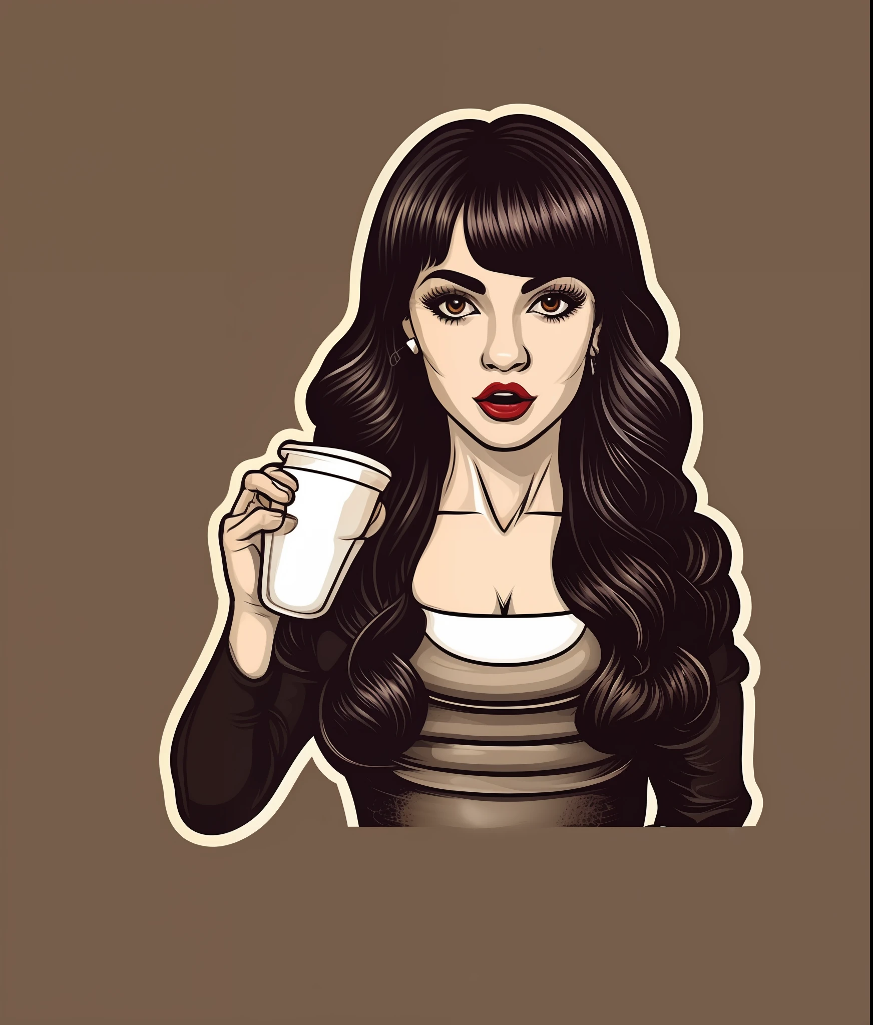 A beautiful lady sipping cold milk, ( big eye), vintage style, (t-shirt design), realistic volumetric masterpiece light