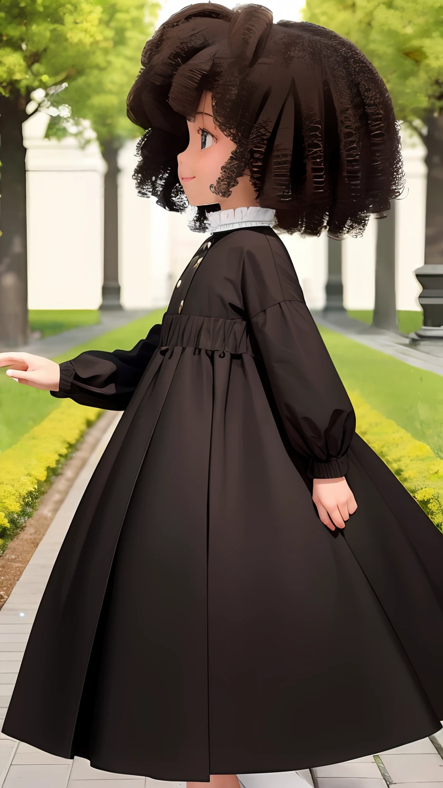 3D a little girl is correndo: 1.23, (((solo))), telegram sticker, creating a soft, long dress female, video animation, girl afro- futurista brown hair, close-up afeições faciais detalhadas, freedom, profile image, standing confidently, she is the center of the garden, smiling face, listing image, 8k, dreams