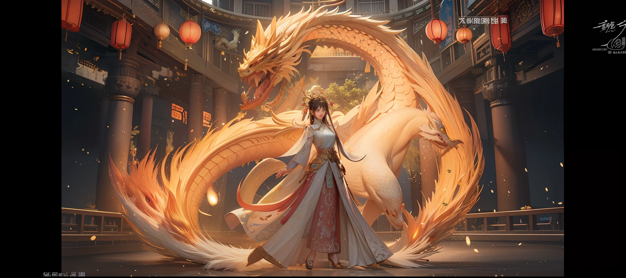 arafed image of a woman in a long dress with a dragon, by Yang J, loong, by Li Zai, chinese dragon concept art, by Shitao, chengwei pan on artstation, by Qu Leilei, chinese fantasy, by Ni Yuanlu, trending on artstation pixiv, inspired by Fenghua Zhong