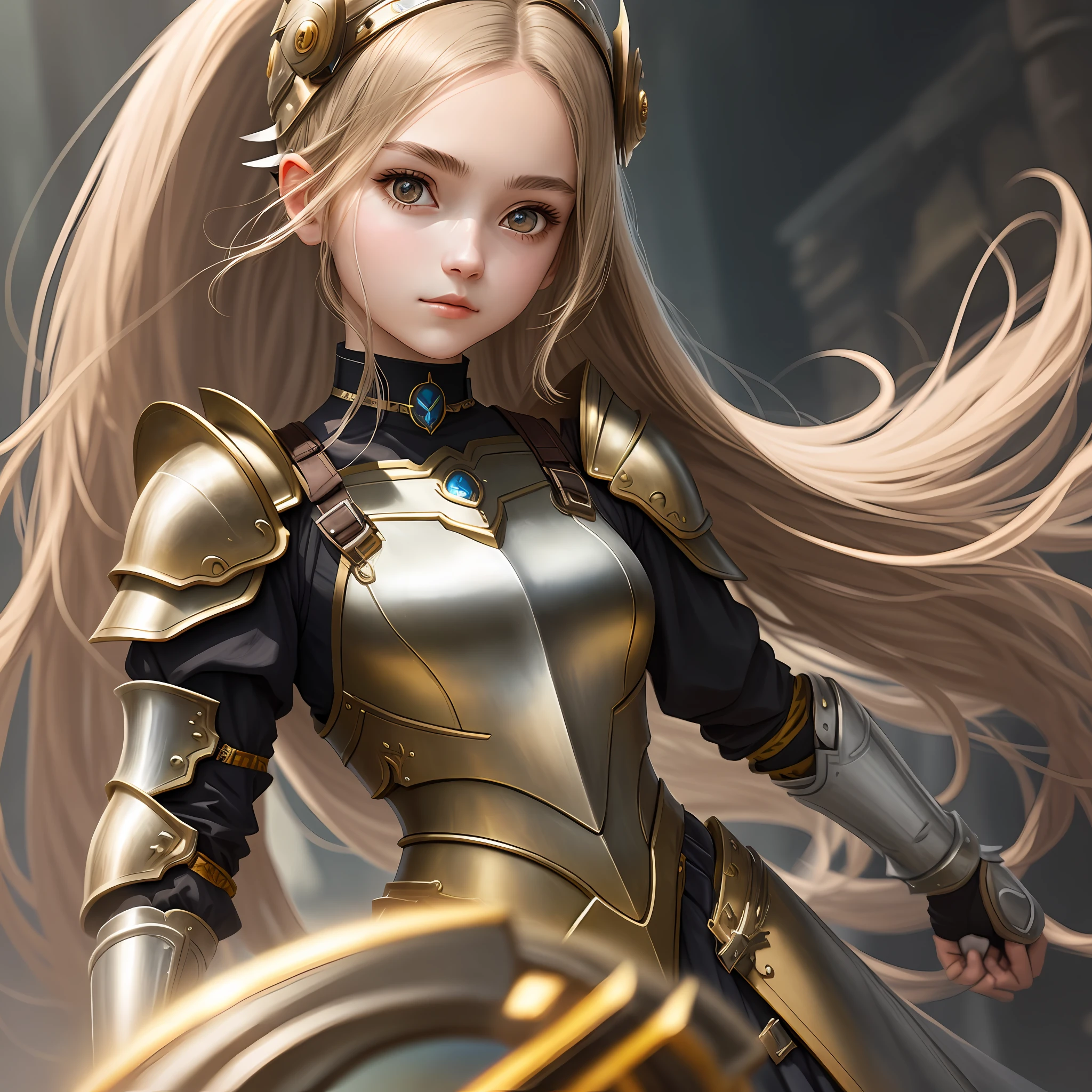 1girl, shoulder length hair, divine armor, choker, female, light brown eye