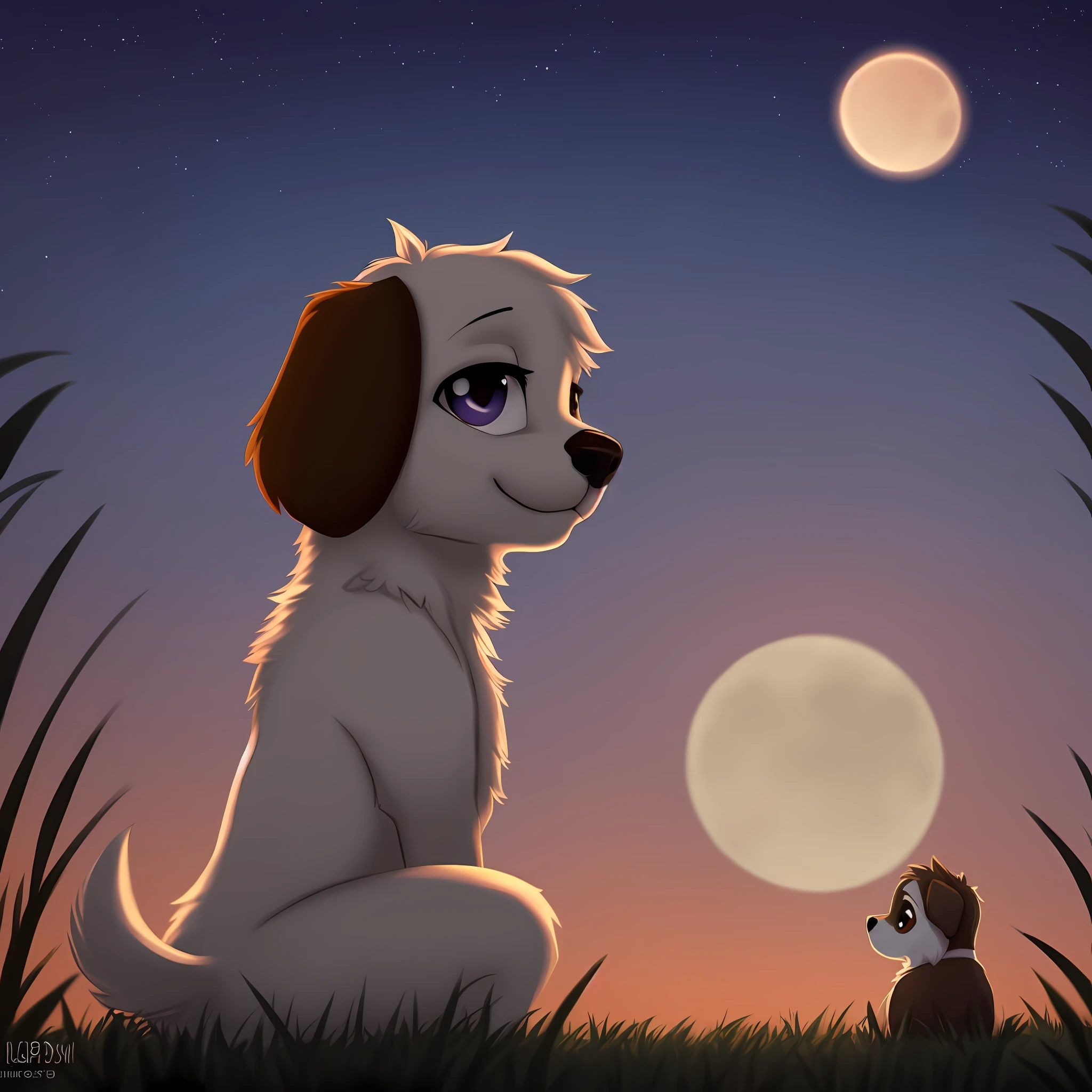 puppy looking at the moon