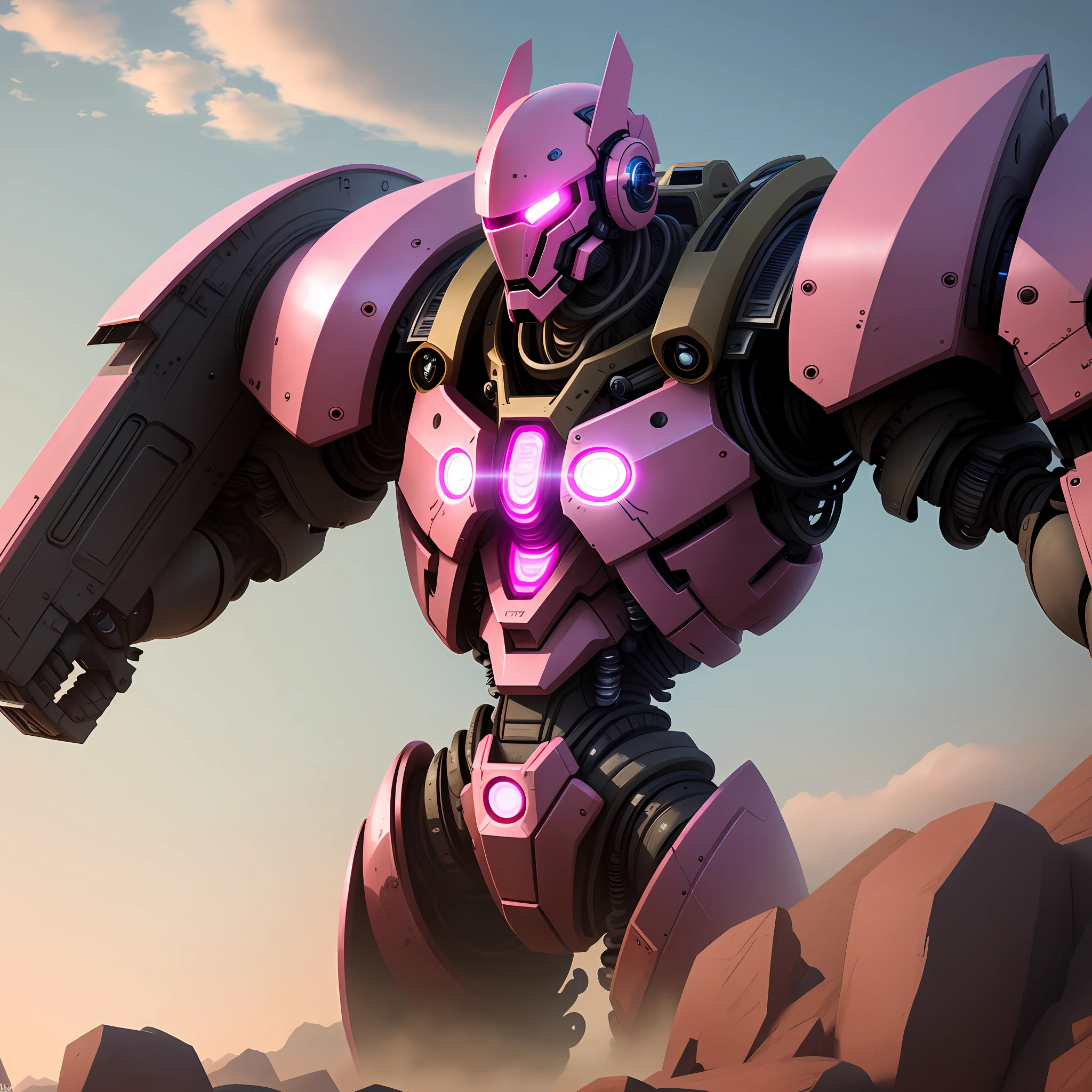Mech giant, pink, delicate face, 4k, hdr, high quality