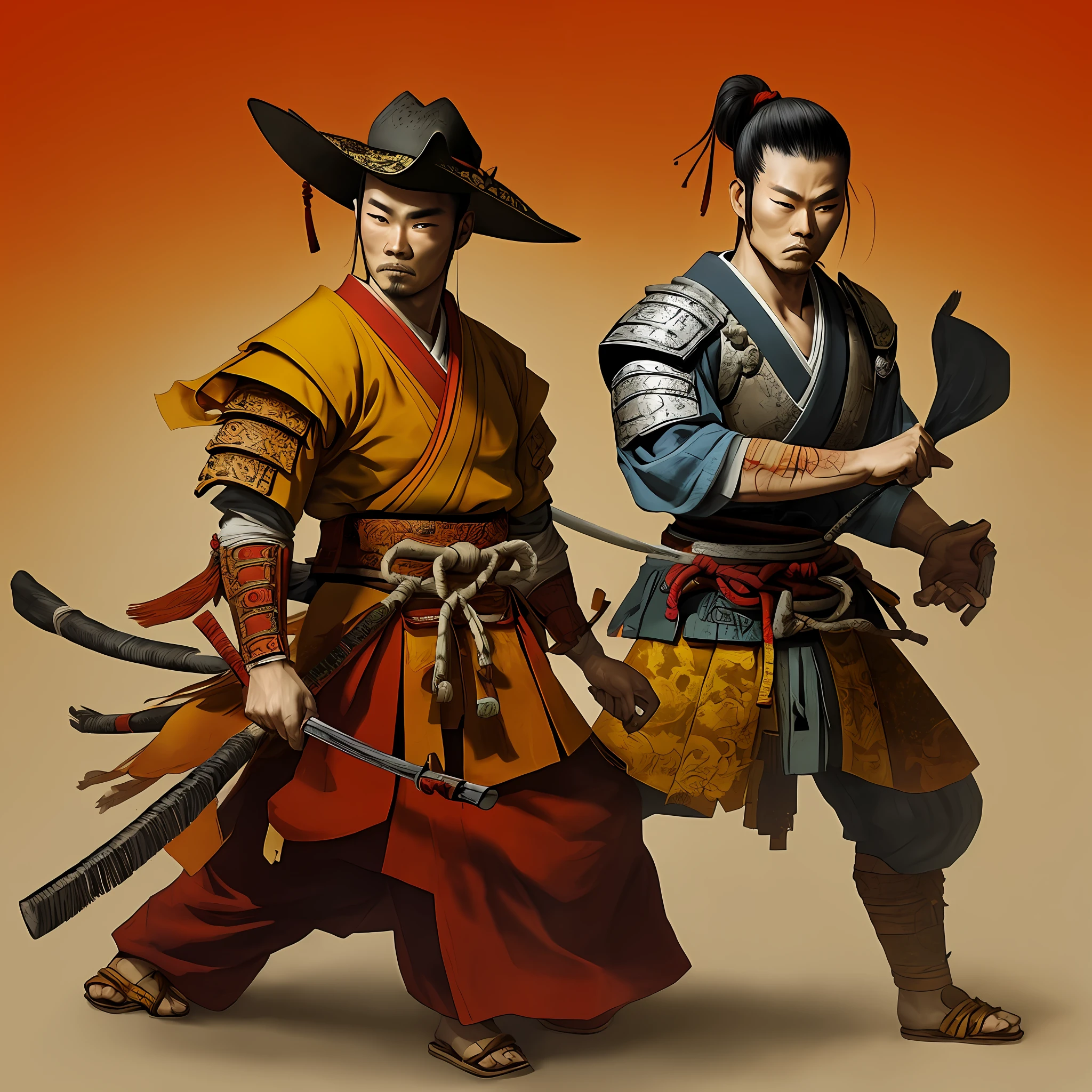 samurai cowboy, in a shaolin temple