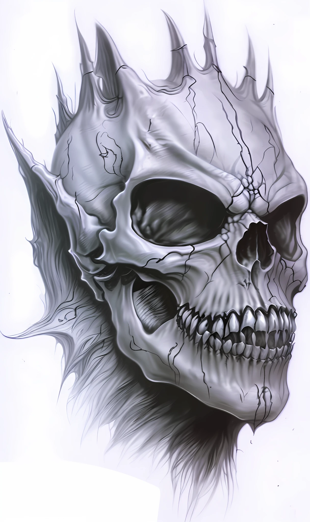 Dark fantasy style, horror, horror, pointed teeth, vampire skull, todd macfarlane art style skull, scary demon skull, bloodborne style,