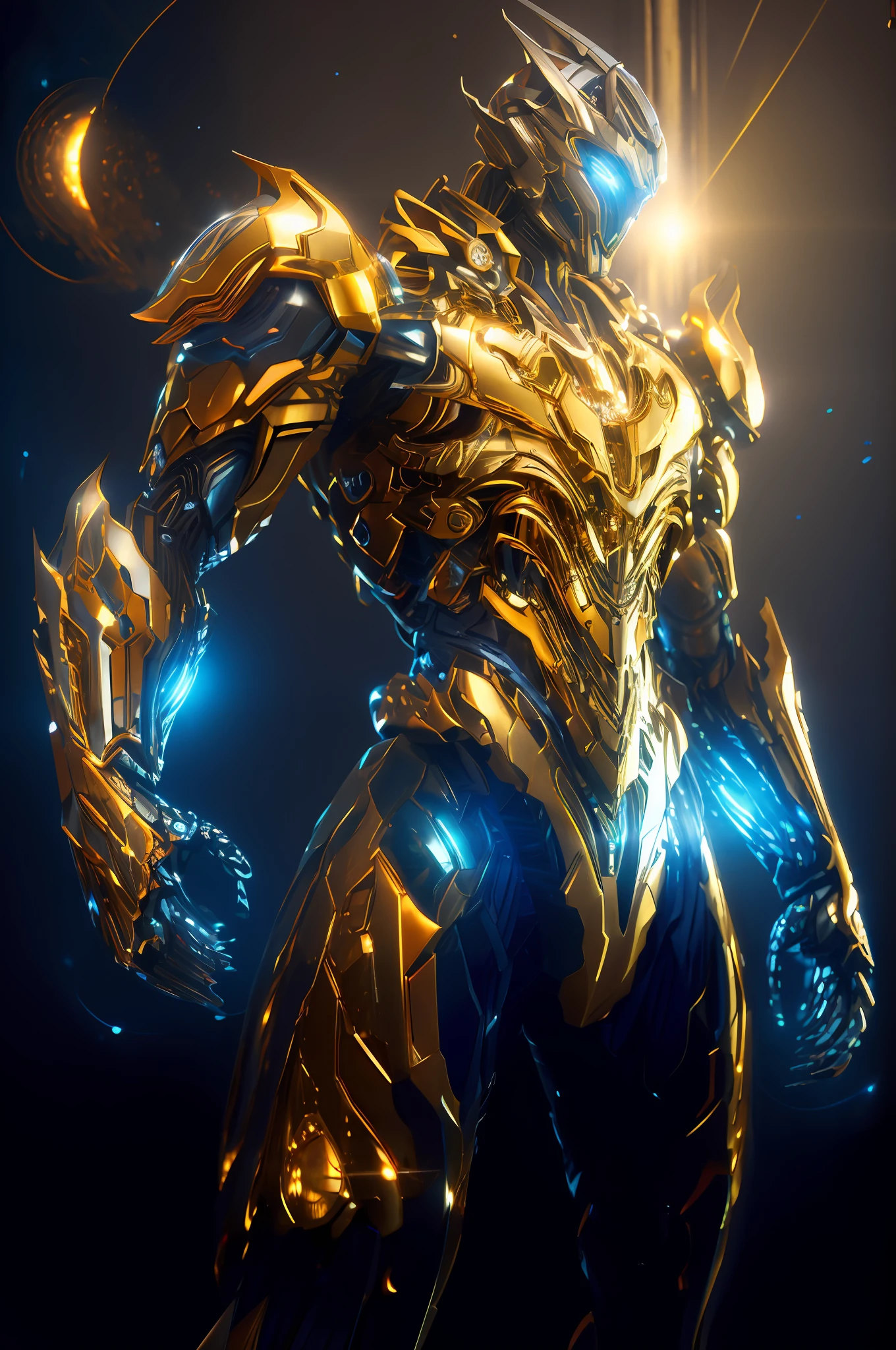 giant robot glowing eyes, golden, reflective, sunshine , blue sky,
dramatic lighting,
(masterpiece:1.2), best quality, high resolution, unity 8k wallpaper, (illustration:1.0), beautiful detailed, extremely detailed, perfect lighting, extremely detailed CG,glowing eyes,backlighting,