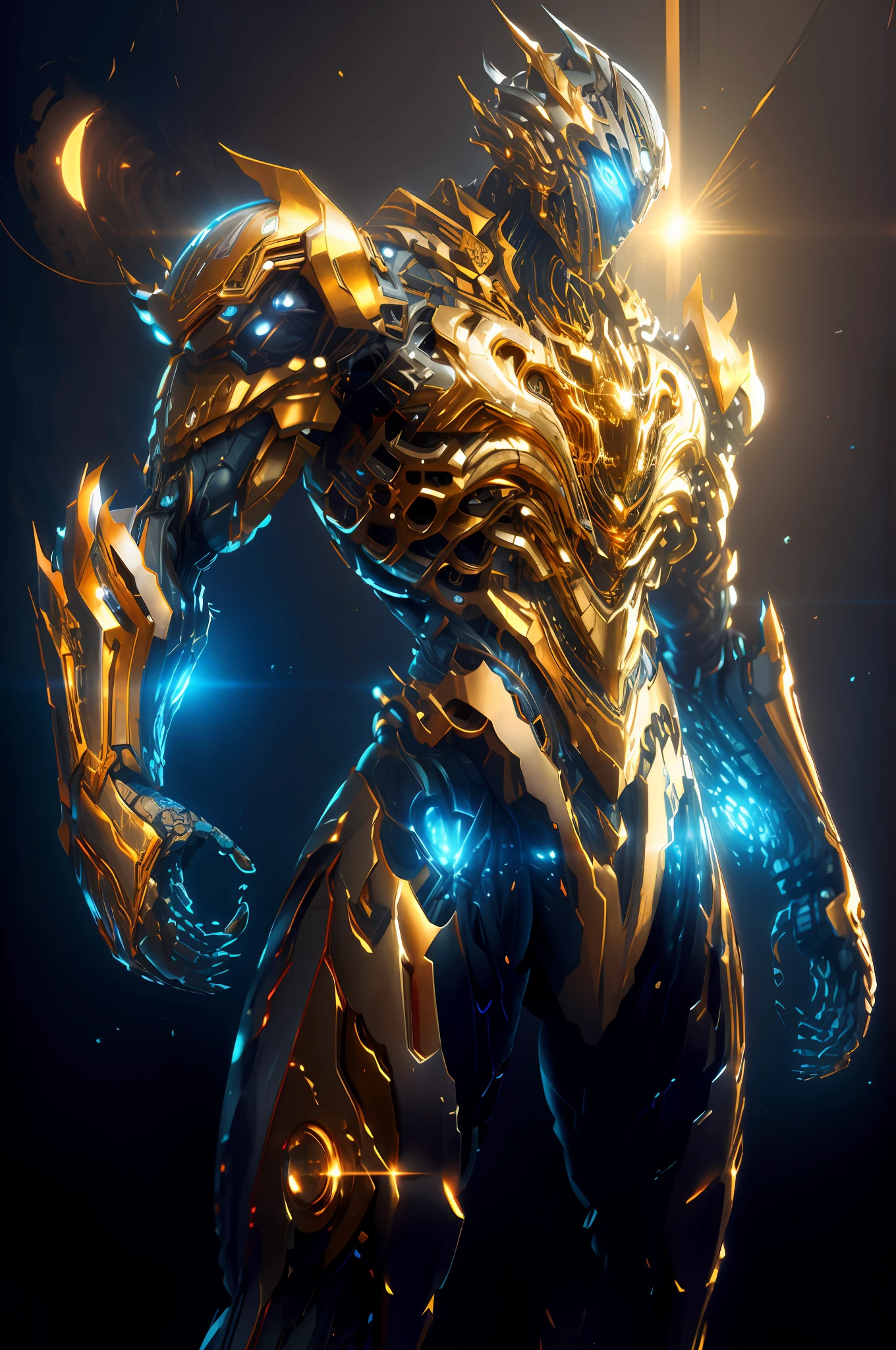 giant robot glowing eyes, golden, reflective, sunshine , blue sky,
dramatic lighting,
(masterpiece:1.2), best quality, high resolution, unity 8k wallpaper, (illustration:1.0), beautiful detailed, extremely detailed, perfect lighting, extremely detailed CG,glowing eyes,backlighting,
