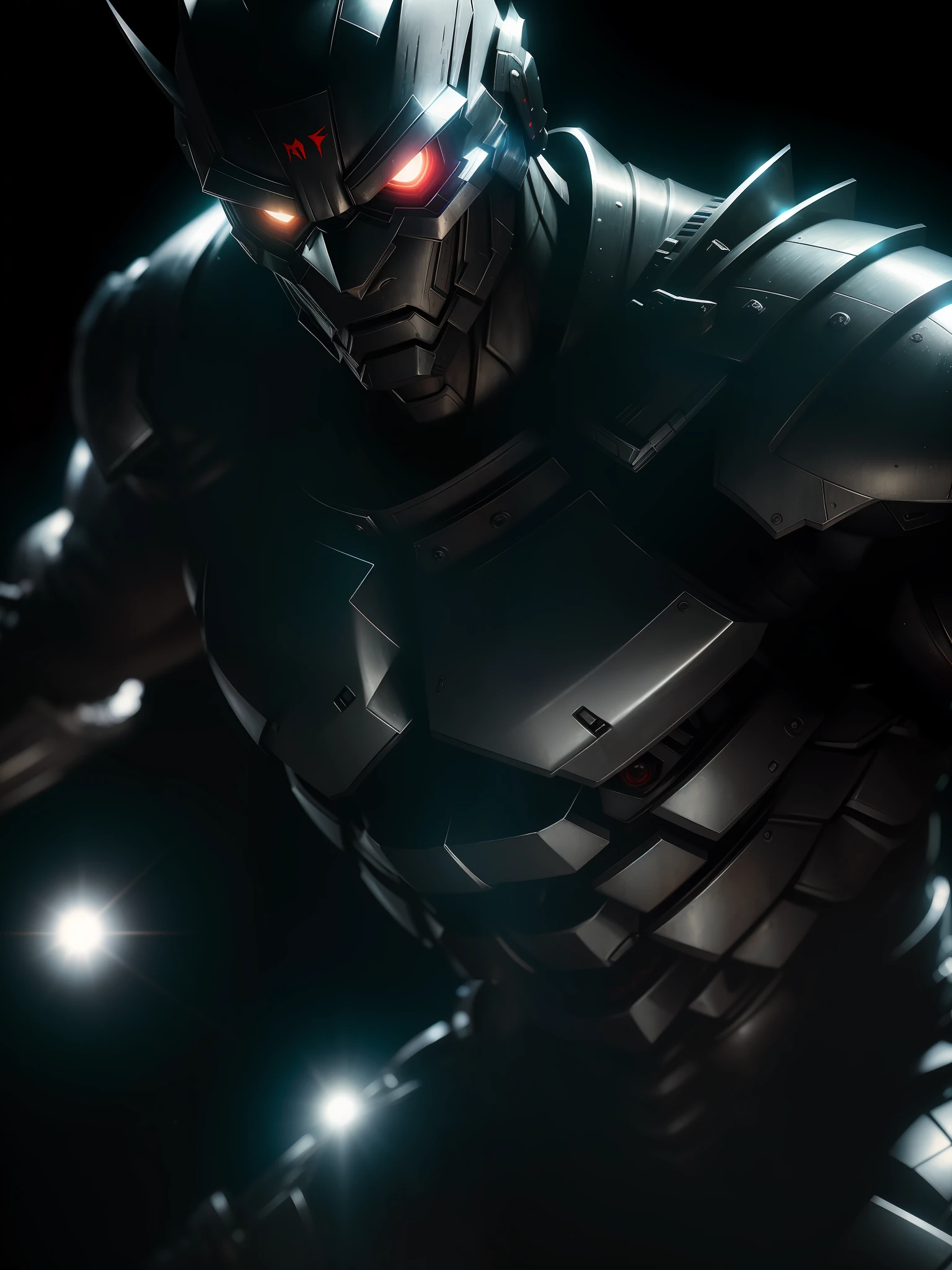 Movie scene, Silver Samurai from Marvel close-up shot, distorted space, distorted undead in the background, lens flares, light shafts, intricate details, highly detailed, volumetric lighting, 4k rendering, stock photo, hyper-realistic, realistic textures, dramatic lighting, Unreal Engine