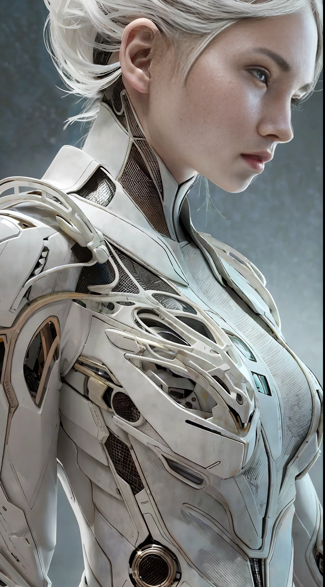((Futuristic style + Eco style: 1.2), White creature, Ultra detail conceptualization, Ceramics: 1.3), Perfect female anatomy: 1.3), Extreme Lighting: 1.2, Historical Film Style, Cinematic Lighting Photos: 1.3), Epic-bashing: 1.2, Extremely High Detail Post: 1.3, 8K No Noise: 1.2))