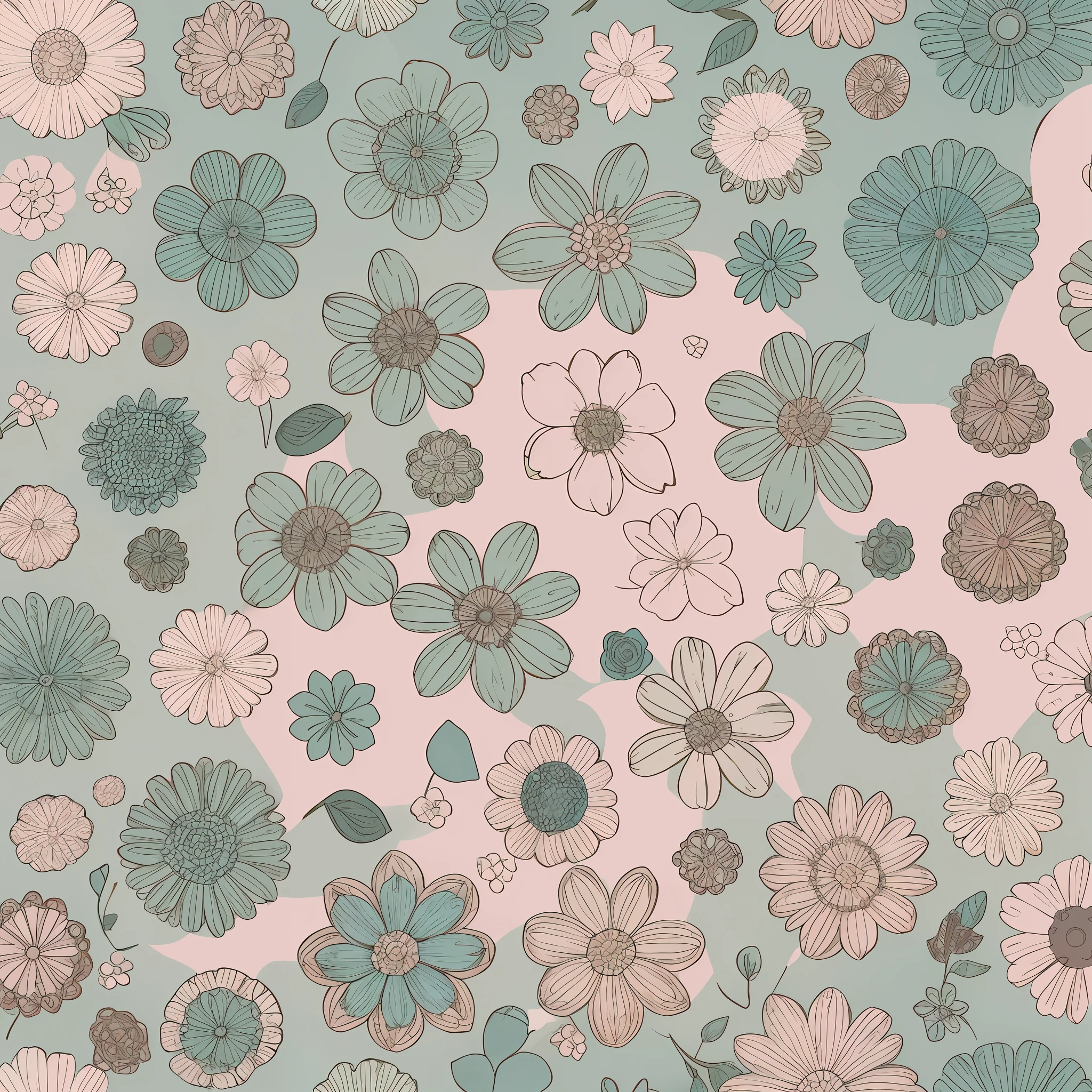 Small flower pattern label style, flat style, vector style, drawing style, naïve style, in very soft pastel colors such as old pink, moss green, light blue, pastel blue, beige, light yellow, pastel white. WHITE BACKGROUND