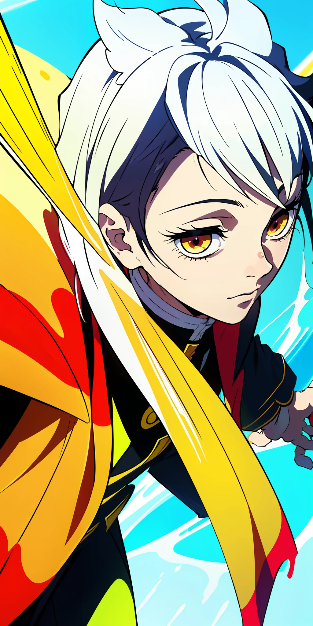 1boy, mature,(masterpiece: 1.2, best quality), (finely detailed beautiful eyes: 1.2), (extremely detailed CG unit 8k wallpaper, masterpiece, best quality, ultra-detailed, best shadow), (detailed background), (beautiful detailed face, beautiful detailed eyes), High contrast, (best lighting, an extremely delicate and beautiful),1boy,((splashes of colored paint on transparent background, dulux,)), ((caustic)), dynamic angle, beautiful detailed brightness, Full body, cowboy shot, dark hair, red yellow eyes, demon, Kimetsu no Yaiba