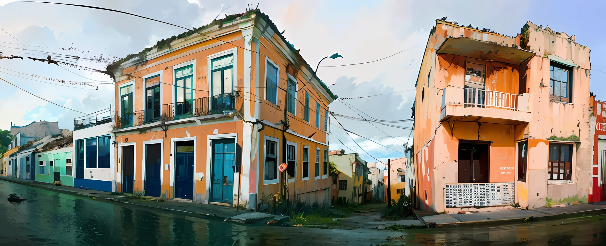 image of apocalypse, crumbling buildings, rubble, fire+, rising smoke, overturned cars, realistic epic, hdr++, abandoned building, flood, dirty water,floating debris(complex details)+, neutral colors, (complex details)+, complex details+, hyperdetailed+, cinematic shot, vignette, complex background,,bush on the sidewalk(complex details)+,rusty carcasses, rubble on the ground, sky with dark clouds,corroded skeletons on the ground,vwntania, leaves flying with the wind, dark leaves flying with the wind, things floating in the flood, stormy sky, cracking walls, broken windows(complex details) torrential rain