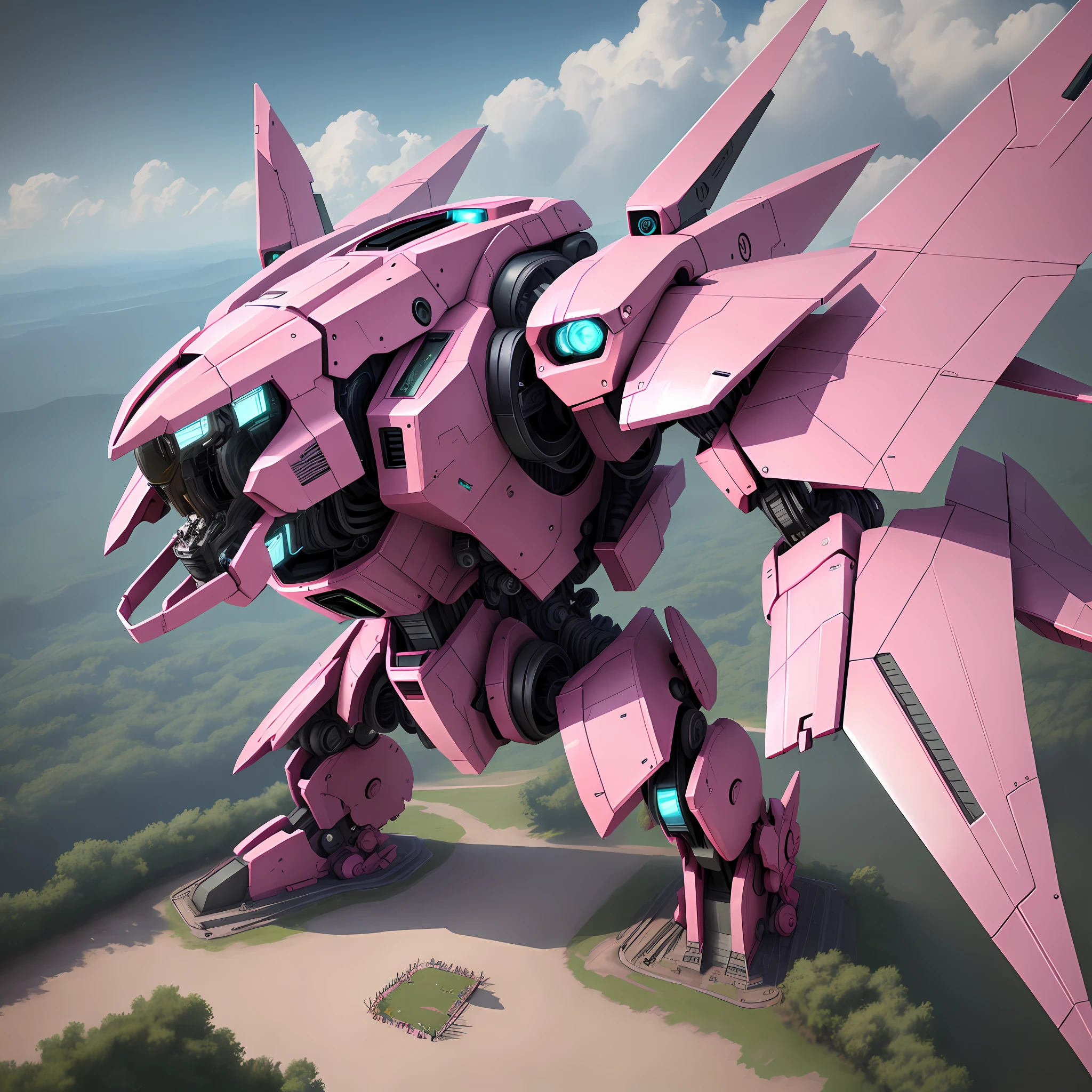 Giant mecha, wing, pink and gray, 4k, hdr, high quality