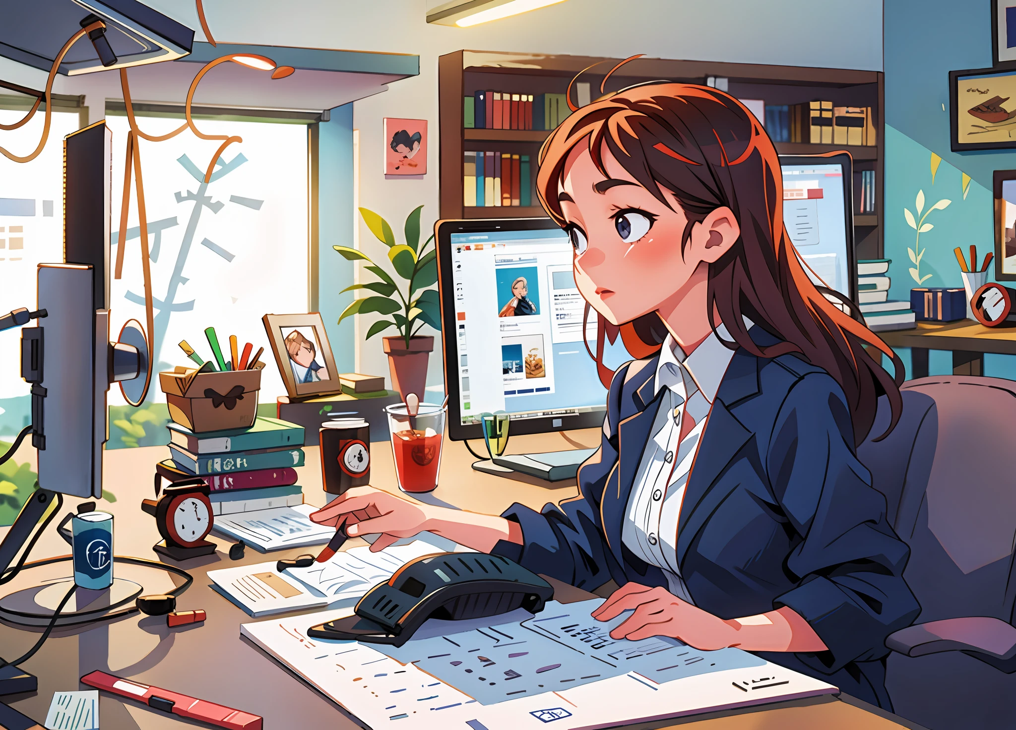 Woman in business attire sitting at desk, customer service, consulting, holding laptop, working in office, sitting at computer desk, sitting in front of keyboard, sitting in front of computer, sitting in front of computer, sitting in front of computer, sitting at desk, sitting at desk, portrait shooting, young businesswoman, shot with Canon EOA 6 D Mark II