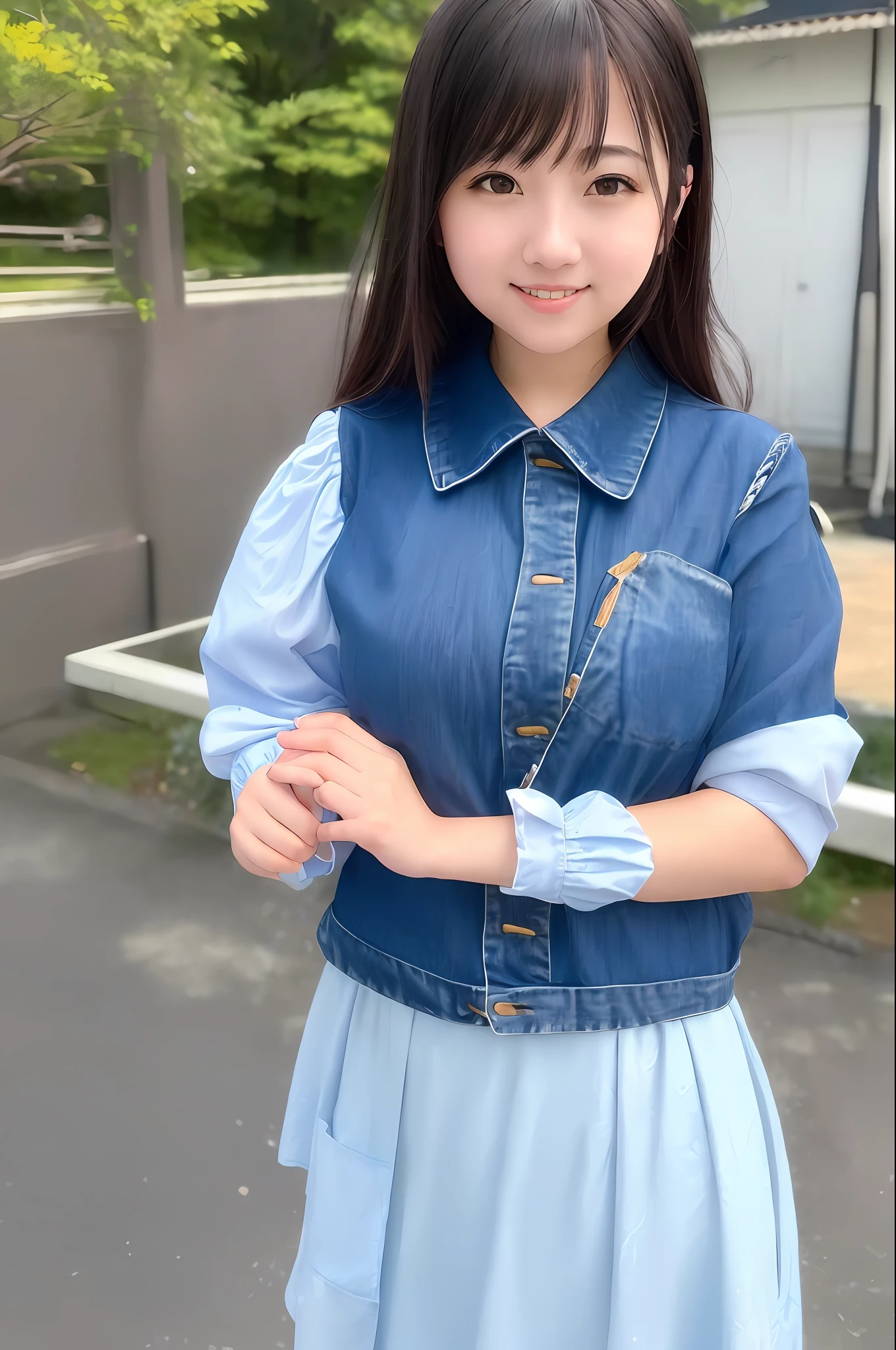 yuino_mashu, (8k, RAW photo, best quality, masterpiece:1.2), portrait, High detail RAW color photo, professional photograph, (realistic, photo realistic:1.37), ((best quality)), 1 girl, cinematic light, (finerly detailed face:1.2), (masterpiece:1.5), (best quality:1.2), (looking at viewer:1.2), smile, outdoors, sunlight,