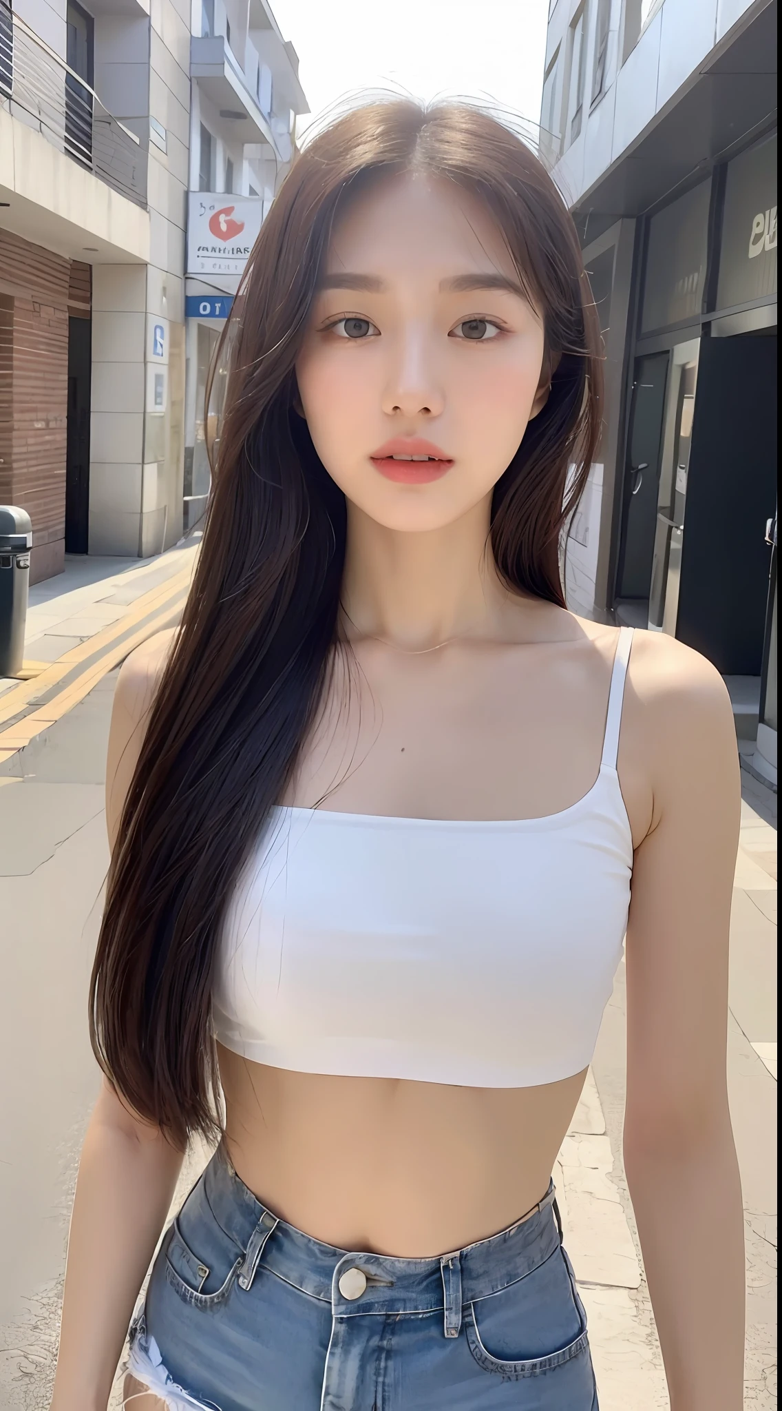 ((Best Quality, 8K, Masterpiece: 1.3)), (Flower Cap: 1.3), Focus: 1.2, Perfect Body Beauty: 1.4, Buttocks: 1.2, (Layered Haircut: 1.2)), (Dark Street: 1.3), Highly Detailed Face and Skin Texture, Full Body, Delicate Eyes, Double Eyelids, Whitened Skin, Long Hair, (Round Face: 1.5), (Loose Crop Top, Shorts: 1.6)