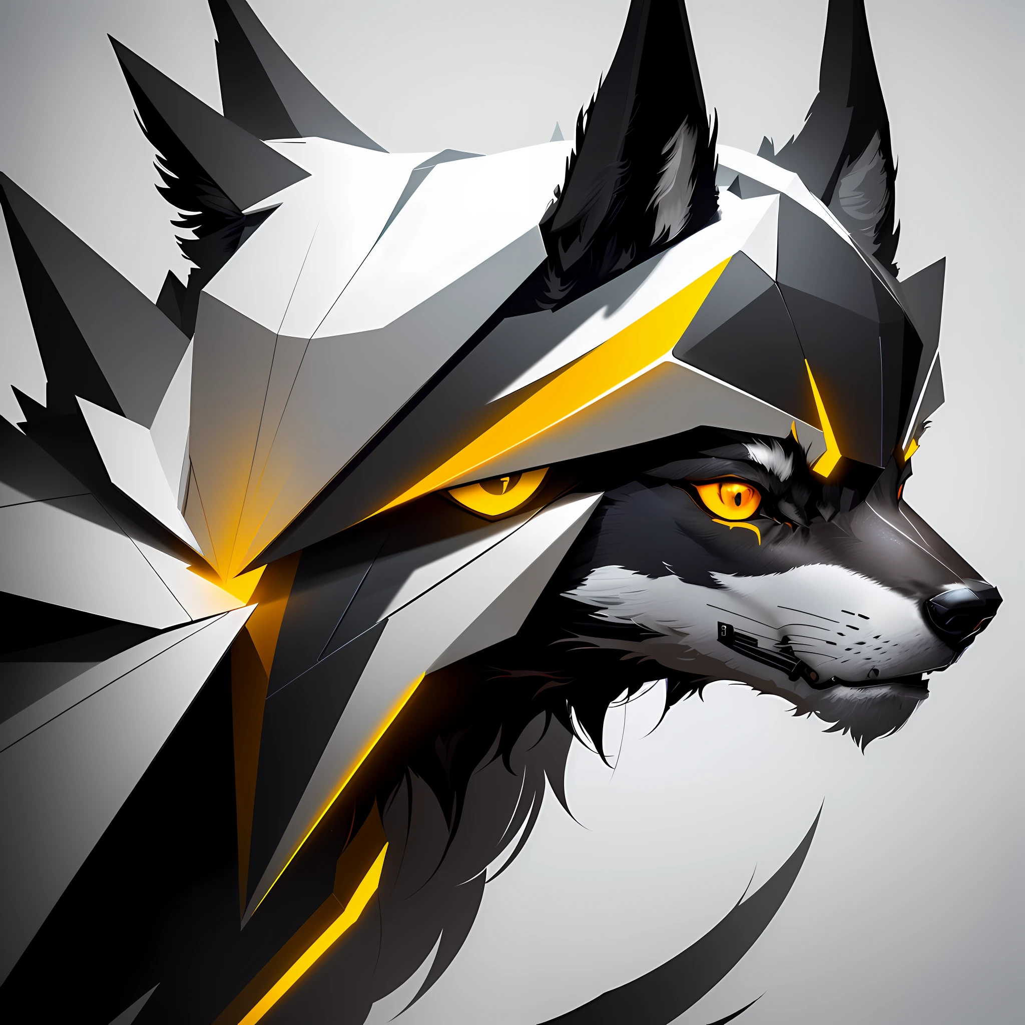 A closeup of a wolf with a yellow eye on a white background, stunning digital illustration, high contrast illustrations, Benedick Bana, wolf_beast, stunning detailed art style, high contrast illustration, petros afshar speedart, high contrast dark concept art, art by Alessandro Pautasso, epic digital art illustration, stunning digital painting