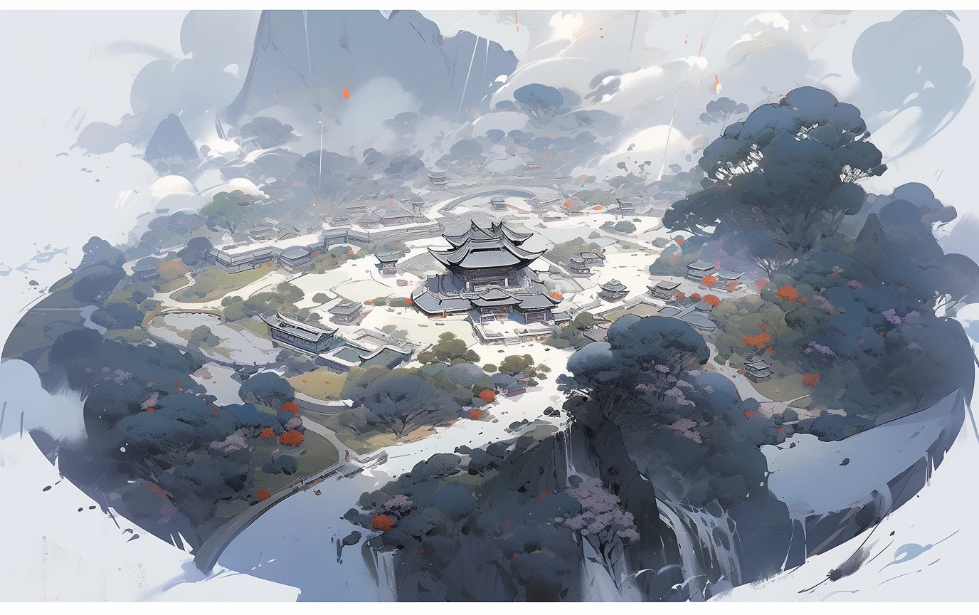 Chinese ink painting high angle view OC rendering sculpture --ar 16:10 --s 750 --niji 5