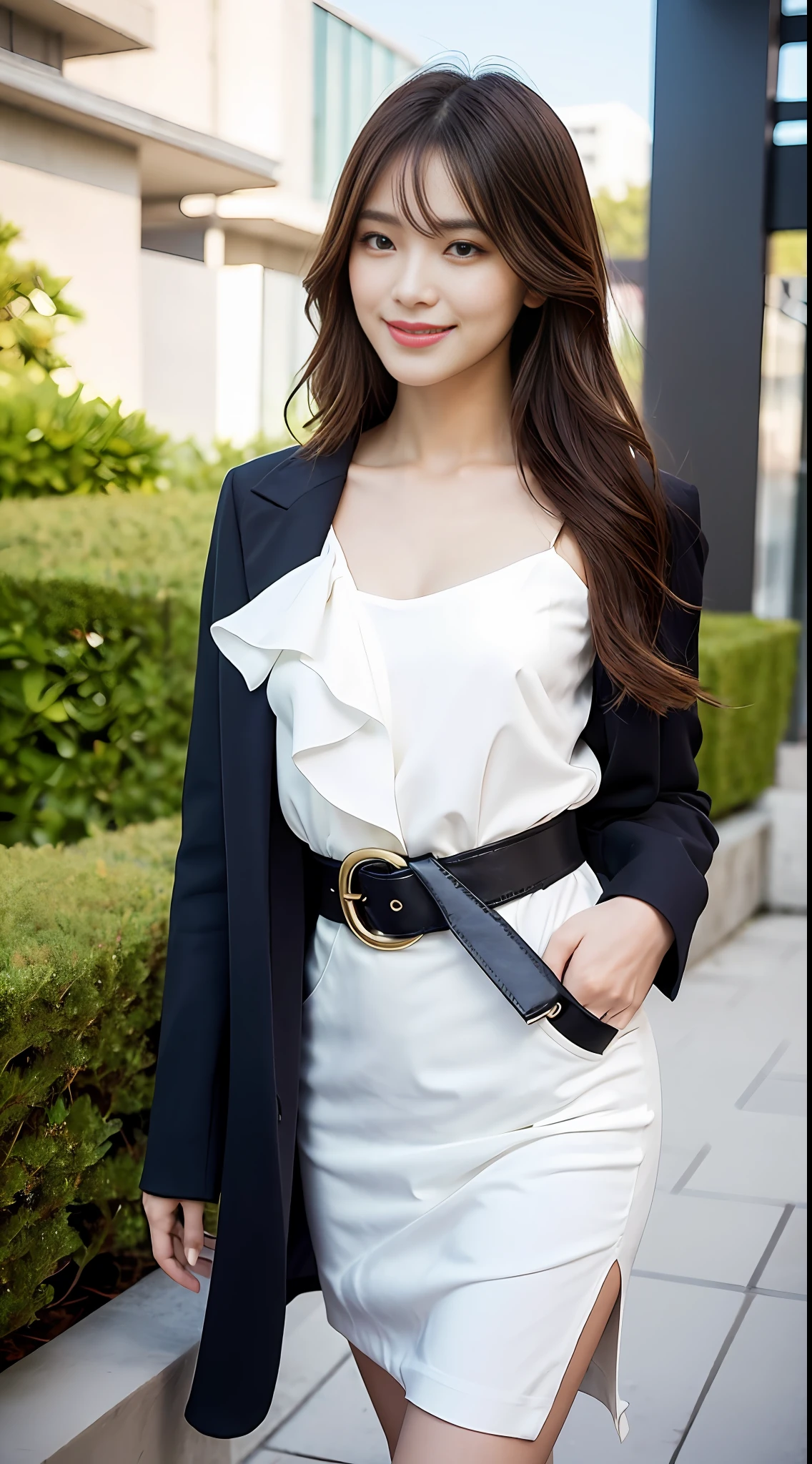 1 Chinese girl, 155 cm, hyper-relastic, smiling, standing, highly detailed, perfect face, awesome body, sexy thighs, perfect feet, hyper-realistic, realistic, soft light, high quality, volumetric light, cinematic light effects, sneak peek, photo, high resolution, original photo, perfect lighting, focus: full body: 1.8, full body shot: vista: 1.9. Imagination, creativity, thinking, personality, being different, this is a brand new product, only in the sky, people can only see here, nowhere else. Fabric selection: Breathable and lightweight chiffon fabric with a soft texture and a pleasant touch.
Placket design: V-neckline (minimum proportion of the neckline) design to show off the collarbone and bust line to highlight the sexiness, while the slim fit highlights the advantages of the figure.
Detailing: Asymmetrical design, you can use special-shaped cuts or extended decorations at the hem of the clothes to increase the sense of fashion.
Main color: the whole is light or pearl white as the main color, can be matched with dark coats and heels, simple and generous, can highlight the dignified temperament of women.
Belt design: Design a fringe-style belt at the waist, echoing the skirt, raising the fashion of the overall wear, and can effectively modify the figure to create a glamorous charm.
Omit design: Omit excessive embellishments at the cuffs and neckline to create a simple and elegant style with a unique brand character.
Celebrity temperament: Through the curved and slim design, highlight the advantages of women's figure, and at the same time use silk fabric as the lining material, exuding a sense of quality and celebrity temperament.
Age-reducing design: Add a bow or ruffle detail to the hem to create a relaxed and natural sense of vitality for an age-reducing effect.
Gentle femininity: Starting with fabrics and cuts, focus on creating comfort and smooth lines to express feminine femininity.
Hopefully, the above design solutions can meet your needs, and th