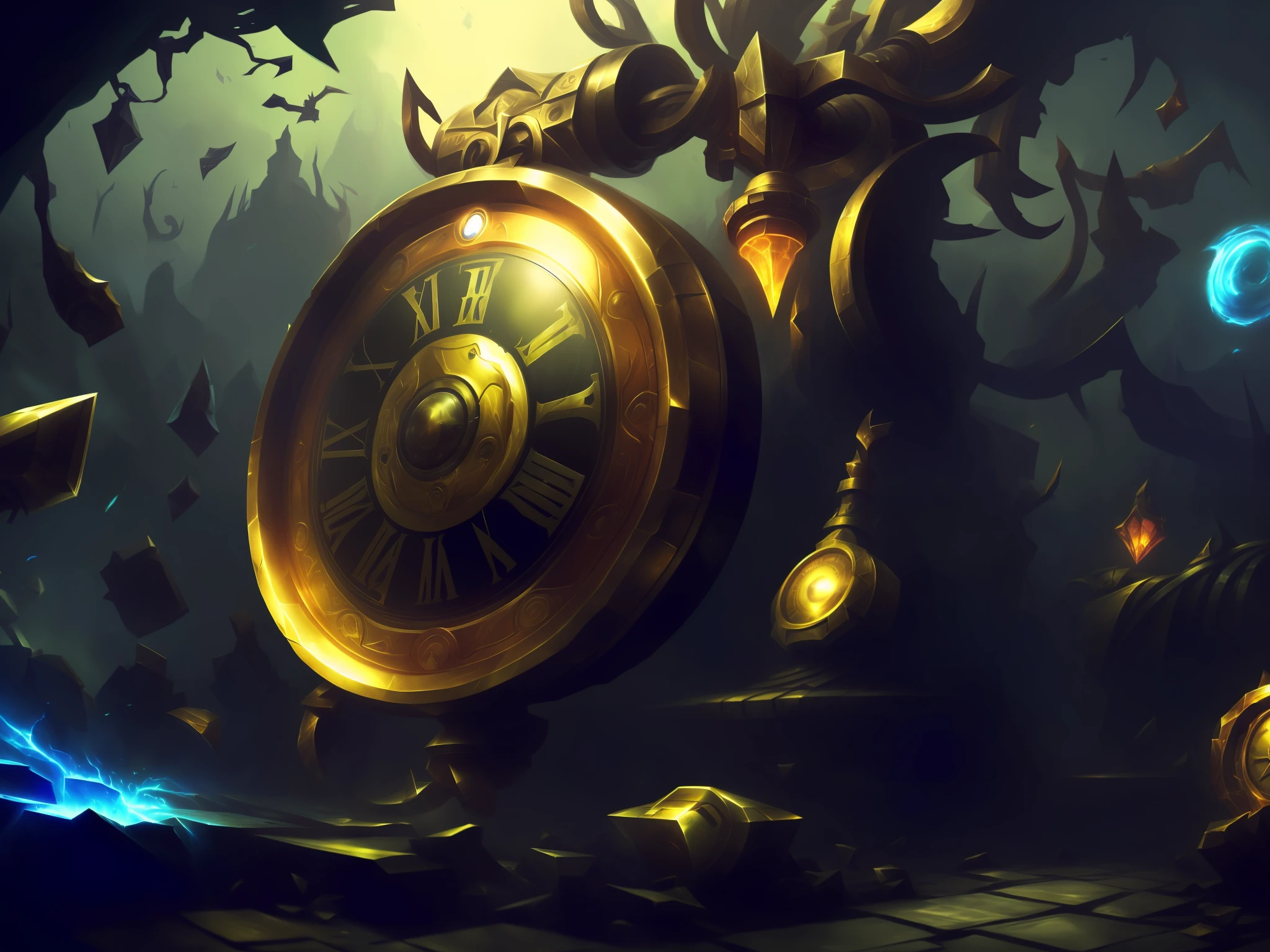 there is a computer screen with a clock on it, riot games concept art, league of legends concept art, 8 k high detail concept art, 8k resolution concept art, 4 k resolution concept art, 8 k hd wallpaperjpeg artifact, 8k hd wallpaperjpeg artifact, 4k highly detailed digital art, league of legends art style