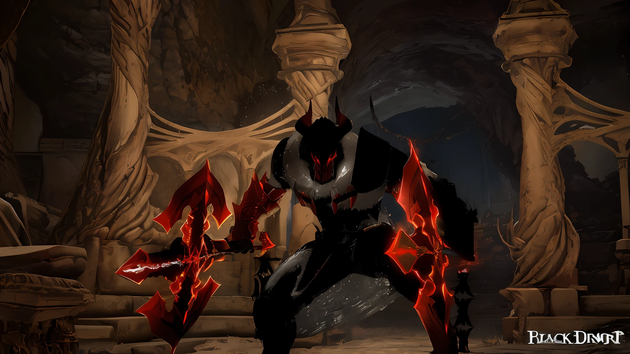arafed image of a demonic knight in a dark castle, black fire color reflected armor, black and red reflected armor, black and red armor, black and reddish color armor, darksiders style, flame conjuring armored, berserk skullknight black armor, red demon armor, berserk guts, demonic dragon inspired armor, draconic looking armor, menacing pose
