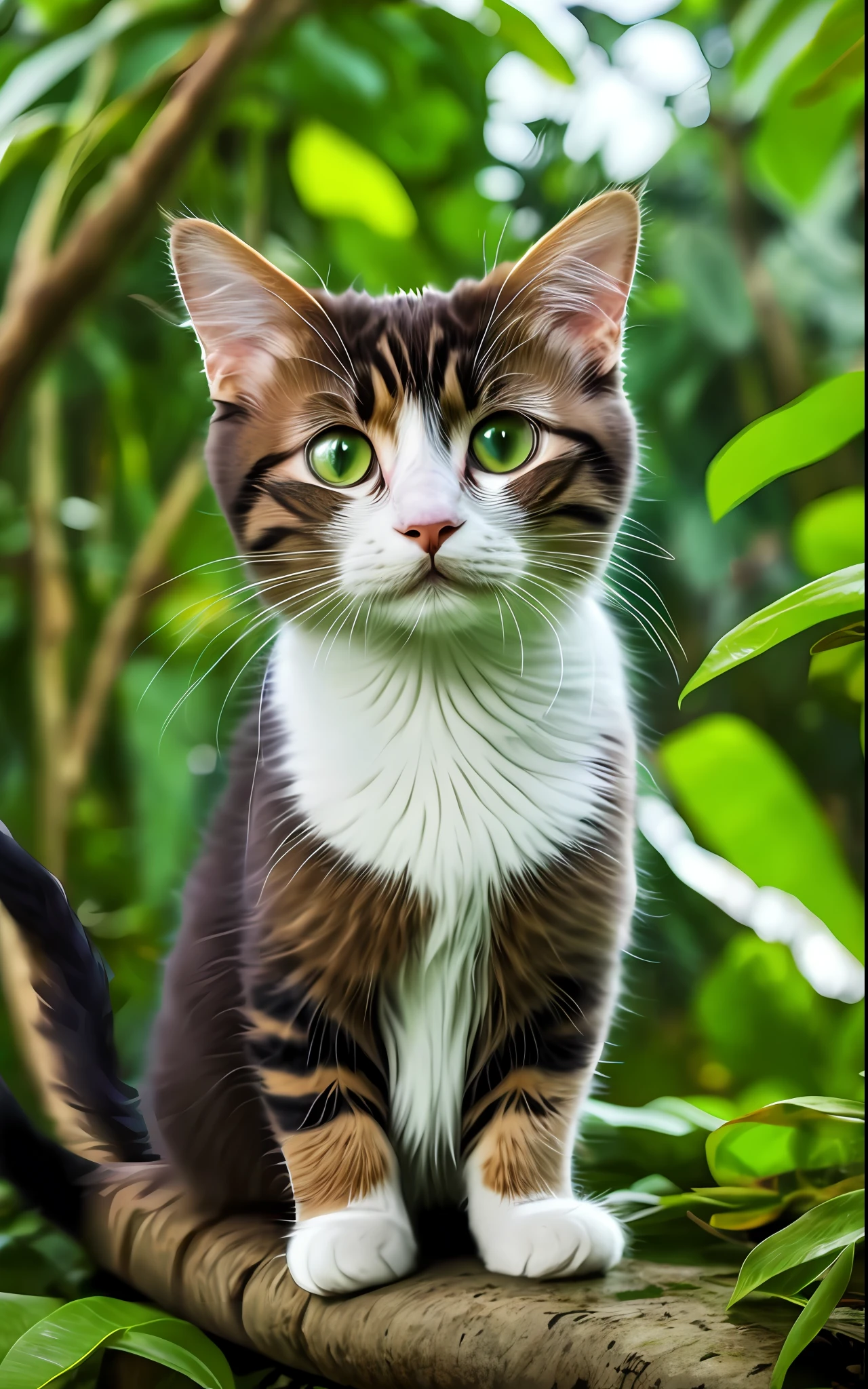 Cute cat with a big forehead in a jungle