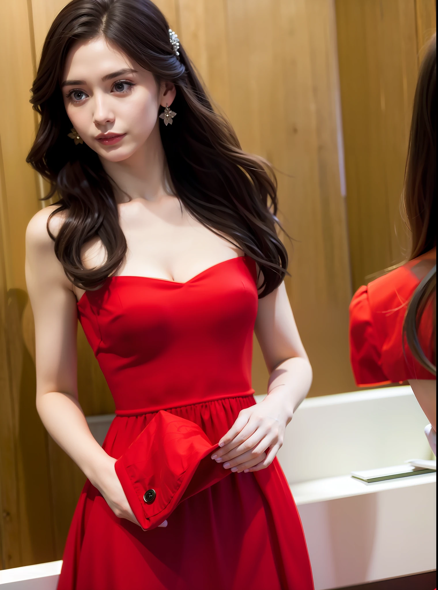 1girl, {extremely delicate girl}, wallpaper, superlative, long hair, red dress, sexy