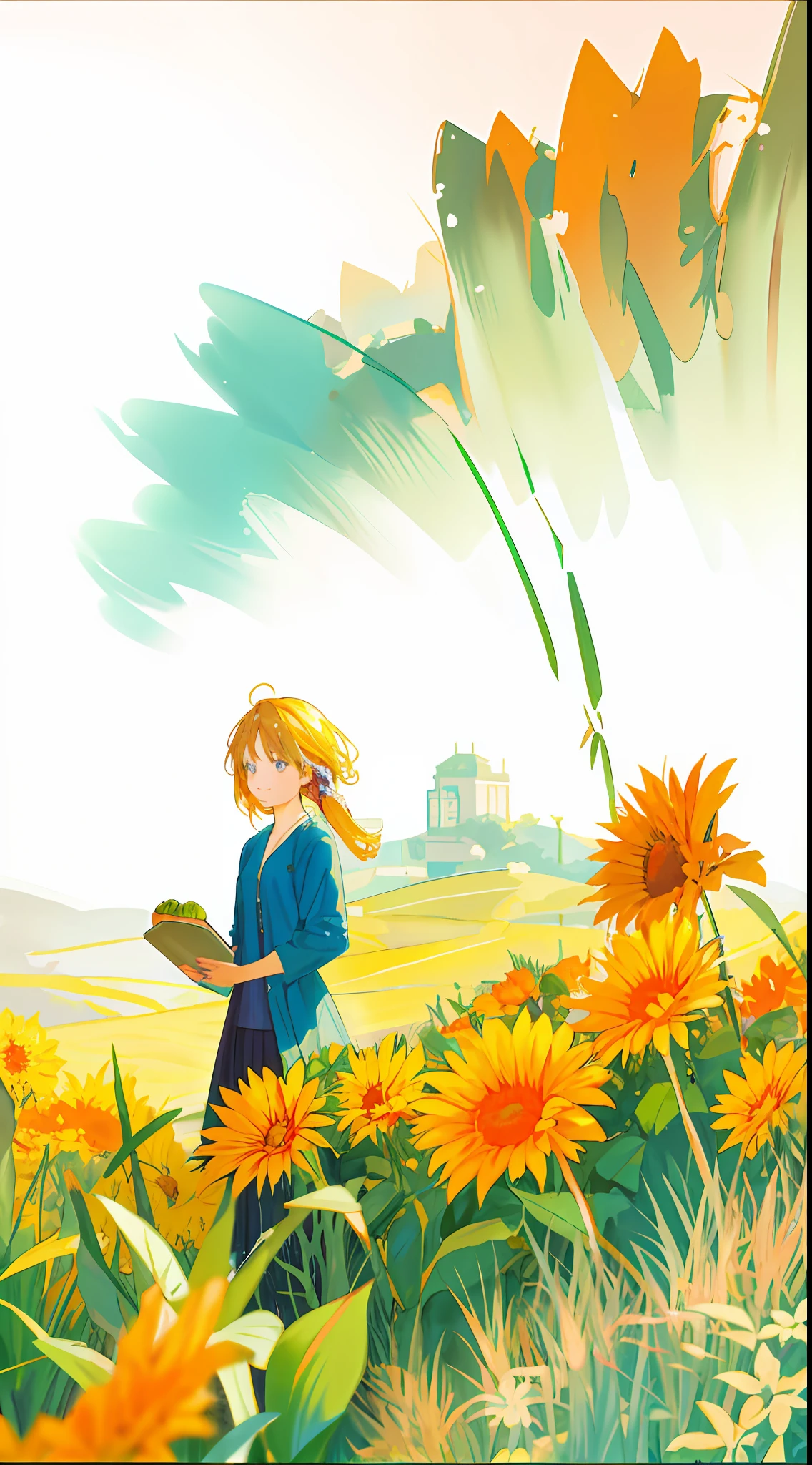 Girl in the field, golden paddy, fruit on a book, beautiful girl, warm sun