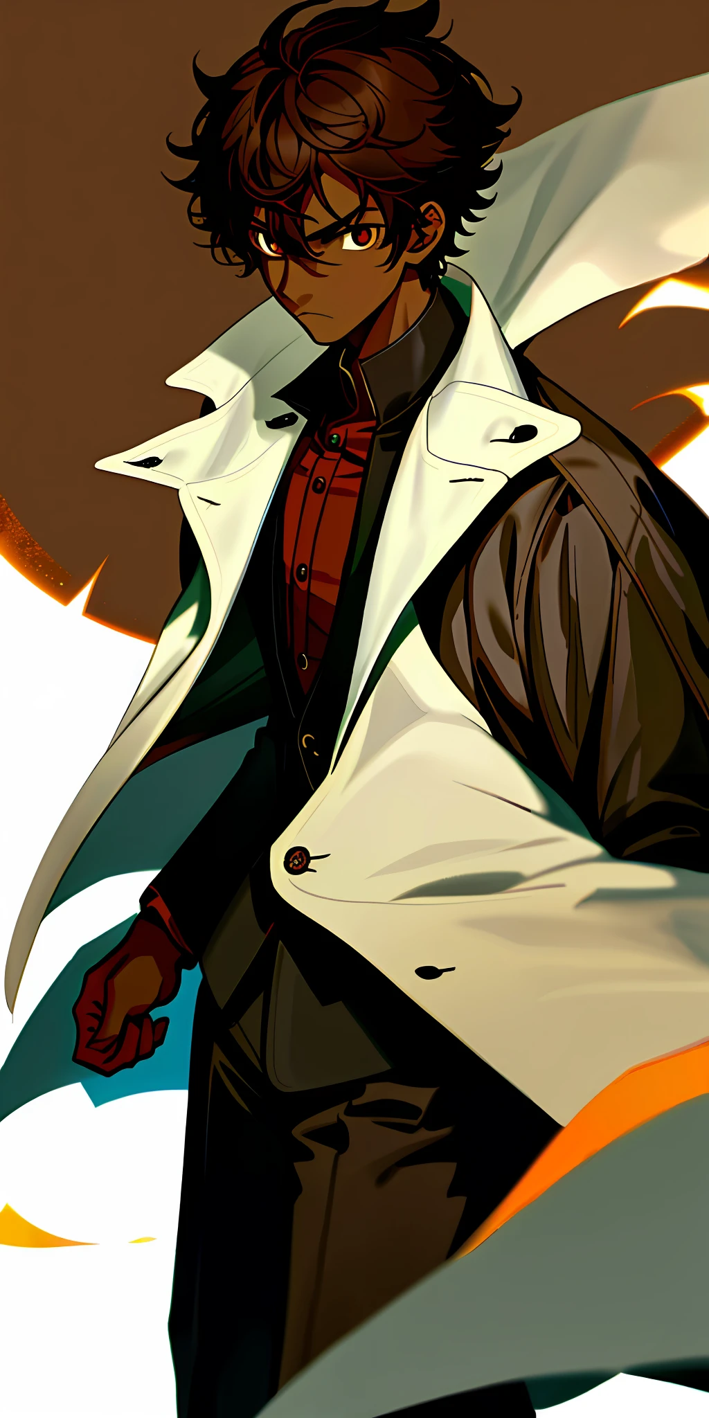 1boy, dark skin, short hair, coat, brown eye