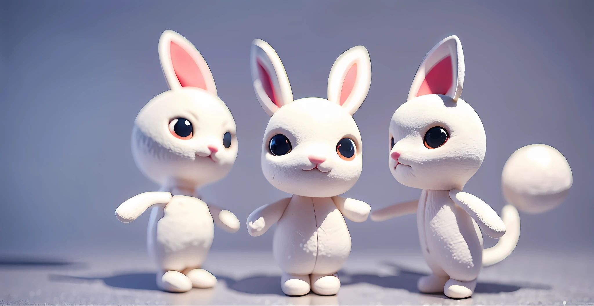 Plush toy design, long ears, drooping, big eyes, three views