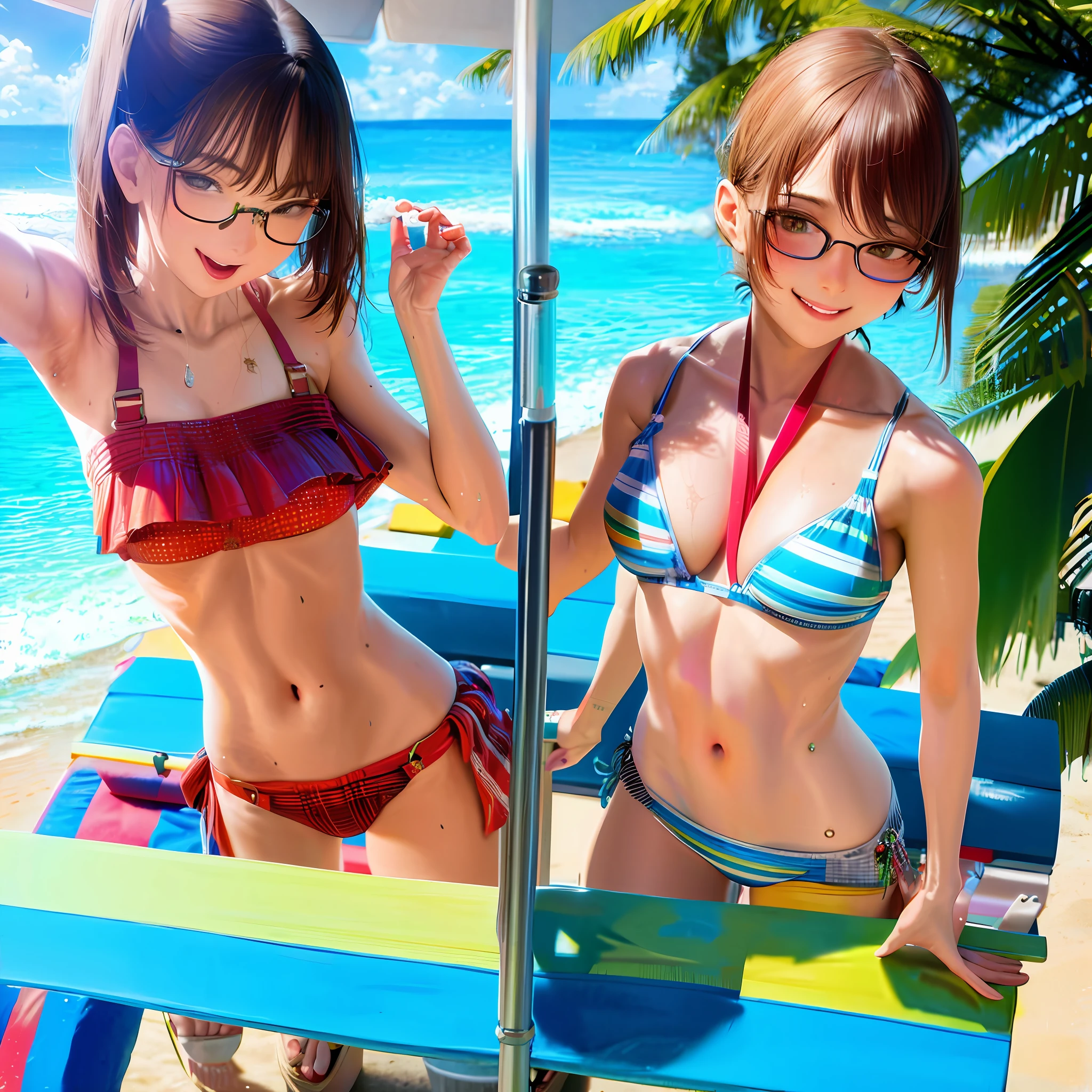 NSFW, beach, bikini, glasses, sexy, beauty