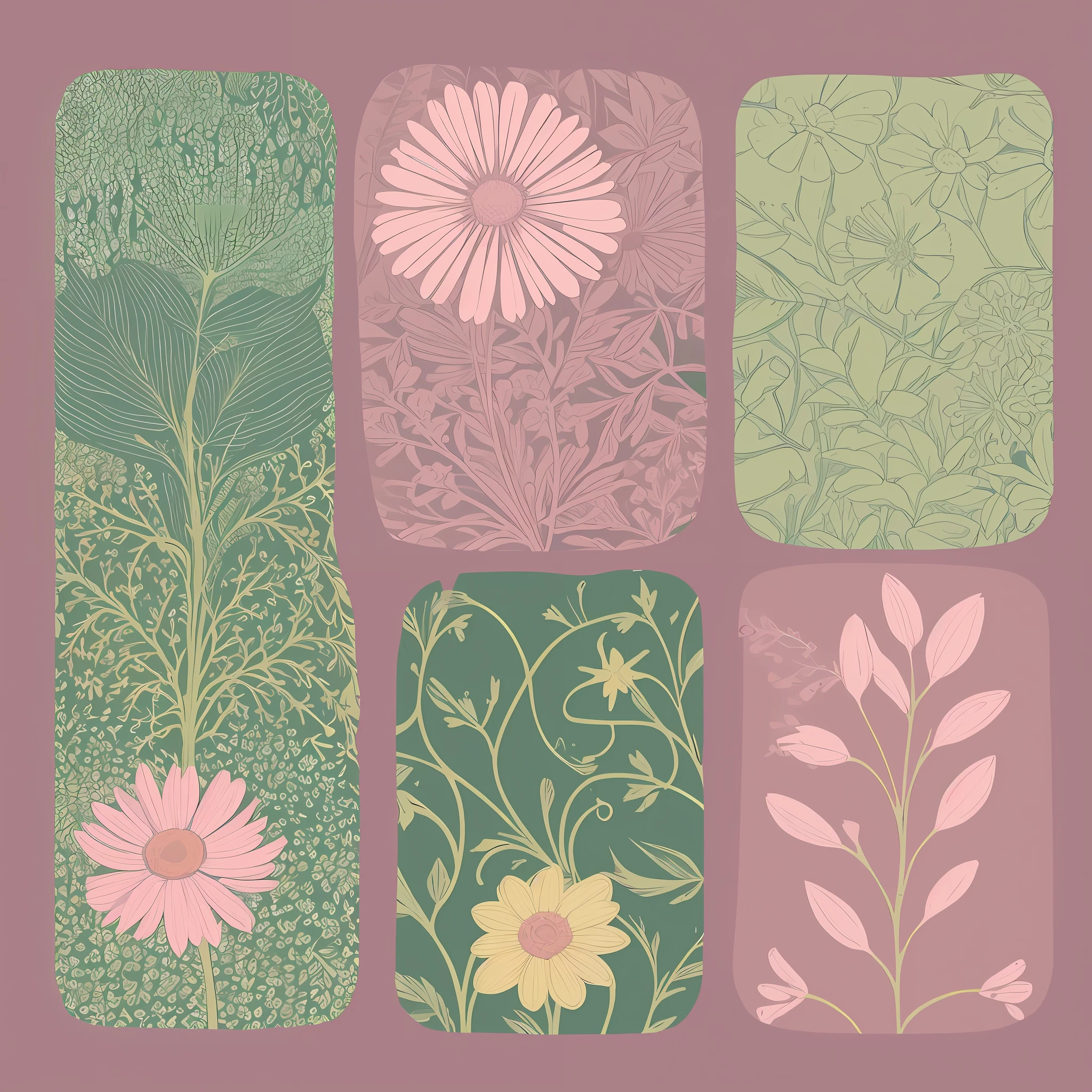 Small flower pattern label style, flat style, vector style, drawing style, naïve style, in very soft pastel colors such as old pink, moss green, pastel green, pastel blue, beige, light yellow, white.