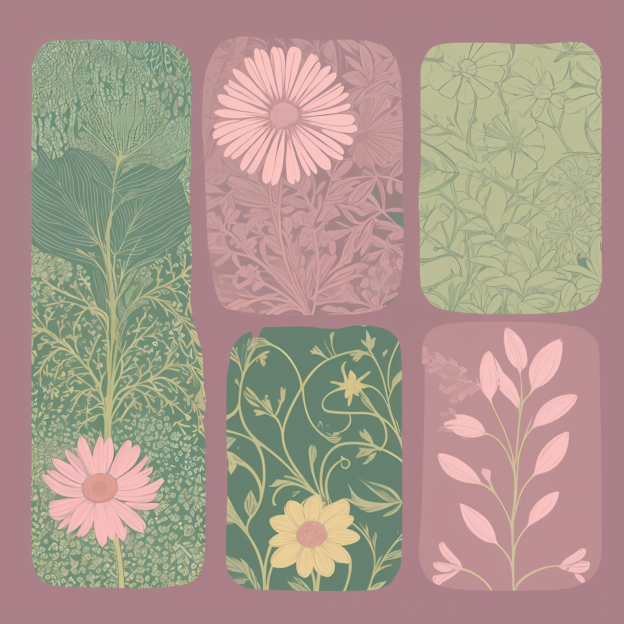Small flower pattern label style, flat style, vector style, drawing style, naïve style, in very soft pastel colors such as old pink, moss green, pastel green, pastel blue, beige, light yellow, white.