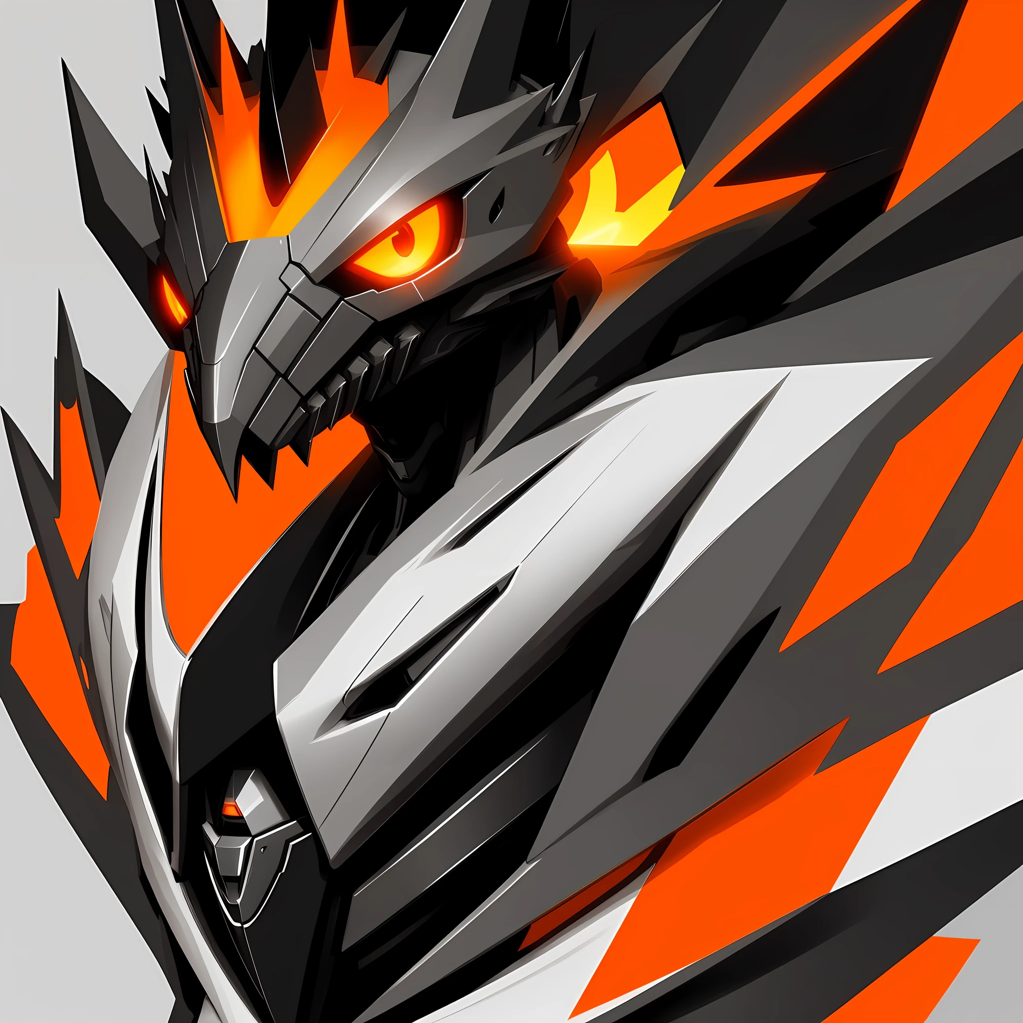 A closeup of a digimon with an orange eye on a white background, stunning digital illustration, high contrast illustrations, Benedick Bana, digimon_beast, stunning detailed art style, high contrast illustration, petros afshar speedart, high contrast dark concept art, art by Alessandro Pautasso, epic digital art illustration, stunning digital painting