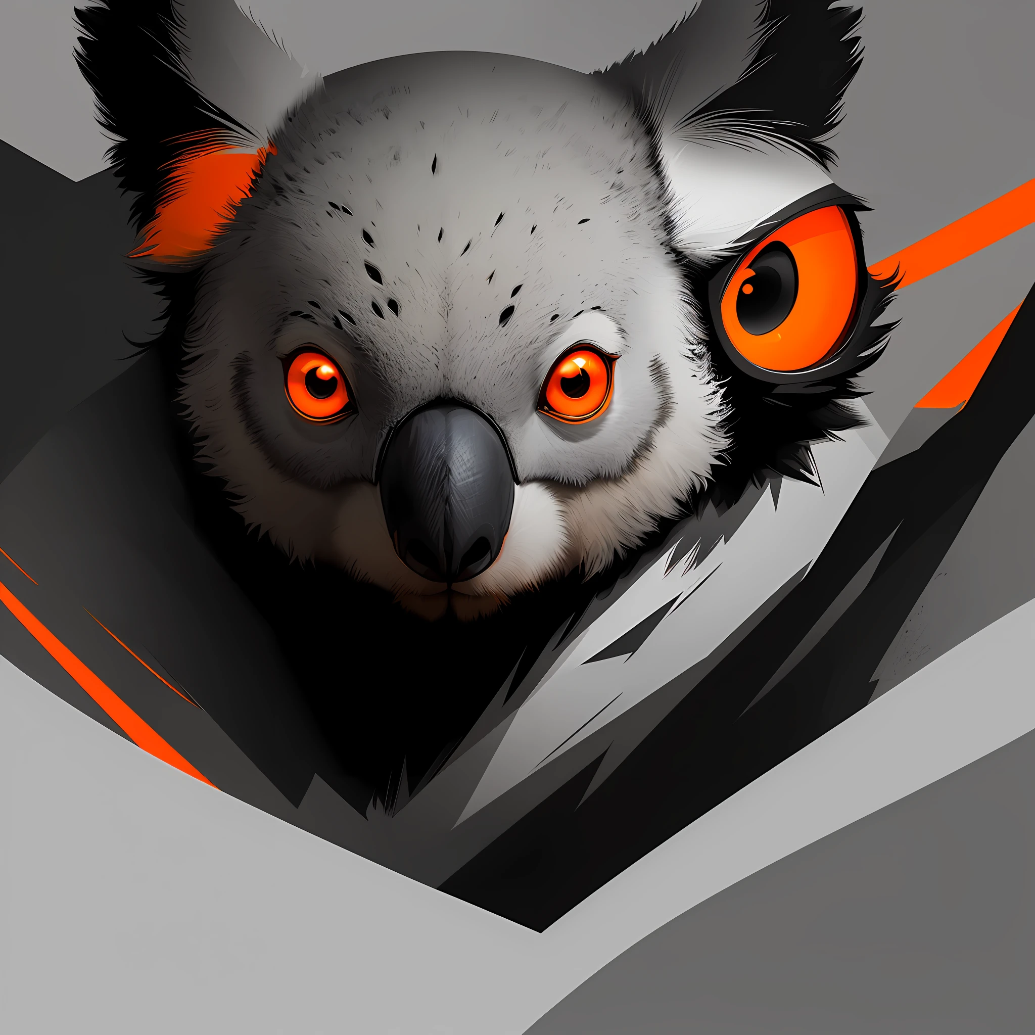 A closeup of a koala with an orange eye on a white background, stunning digital illustration, high contrast illustrations, Benedick Bana, coala_beast, stunning detailed art style, high contrast illustration, petros afshar speedart, high contrast dark concept art, art by Alessandro Pautasso, epic digital art illustration, stunning digital painting