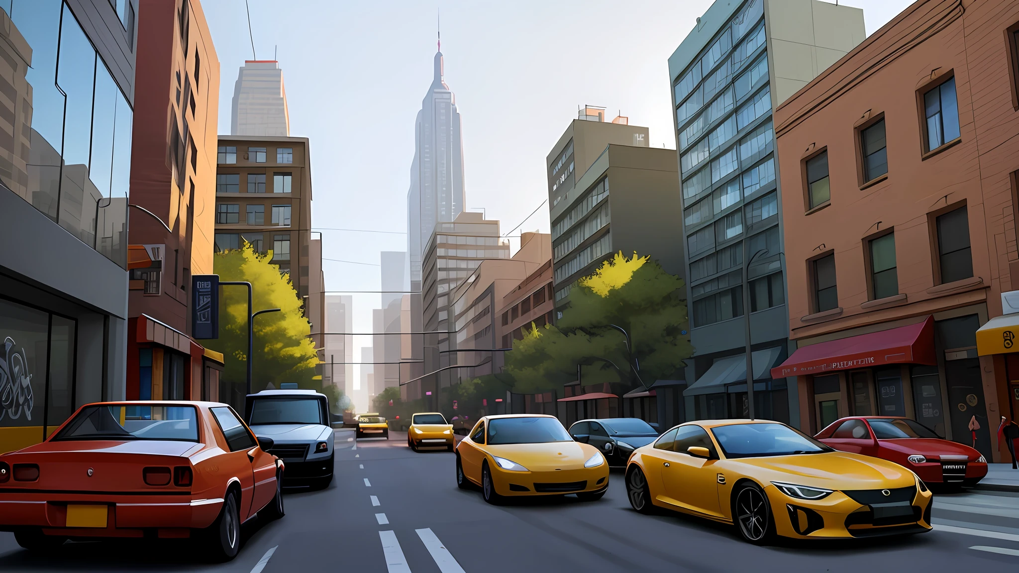 In the image, we see an urban environment from the game Grand Theft Auto (GTA) full of details and characteristic elements. The scenery is vibrant, with towering skyscrapers, busy streets and diverse vehicles. The city is portrayed in broad daylight, with the sun shining brightly in the blue sky.

The image is rich in colors and textures, allowing the AI ​​design to explore different techniques and styles. Tall buildings offer the opportunity to experience interesting perspectives and architectural challenges. The busy streets are an invitation to draw figures in action, capturing the frenetic energy of the city. The vehicles in the image can be represented in detail, from shiny sports cars to fast motorcycles.

In addition, the image brings additional elements that can awaken the creativity of the artificial intelligence of drawing. One can notice the presence of characters on the sidewalks, offering the opportunity to portray different facial expressions and poses. The graffiti and graffiti present on the walls of the buildings are also an invitation to explore different styles of urban art.

Using that image as a starting point, AI design can create unique illustrations, bringing to life the GTA game's signature atmosphere and visual style. She can experiment with different artistic styles, from realism to abstract digital art, offering a unique and captivating vision of this dynamic urban environment.

Let your creativity flow and design an exciting scene that conveys the essence of the GTA game, combining image elements with original and surprising artistic touches.