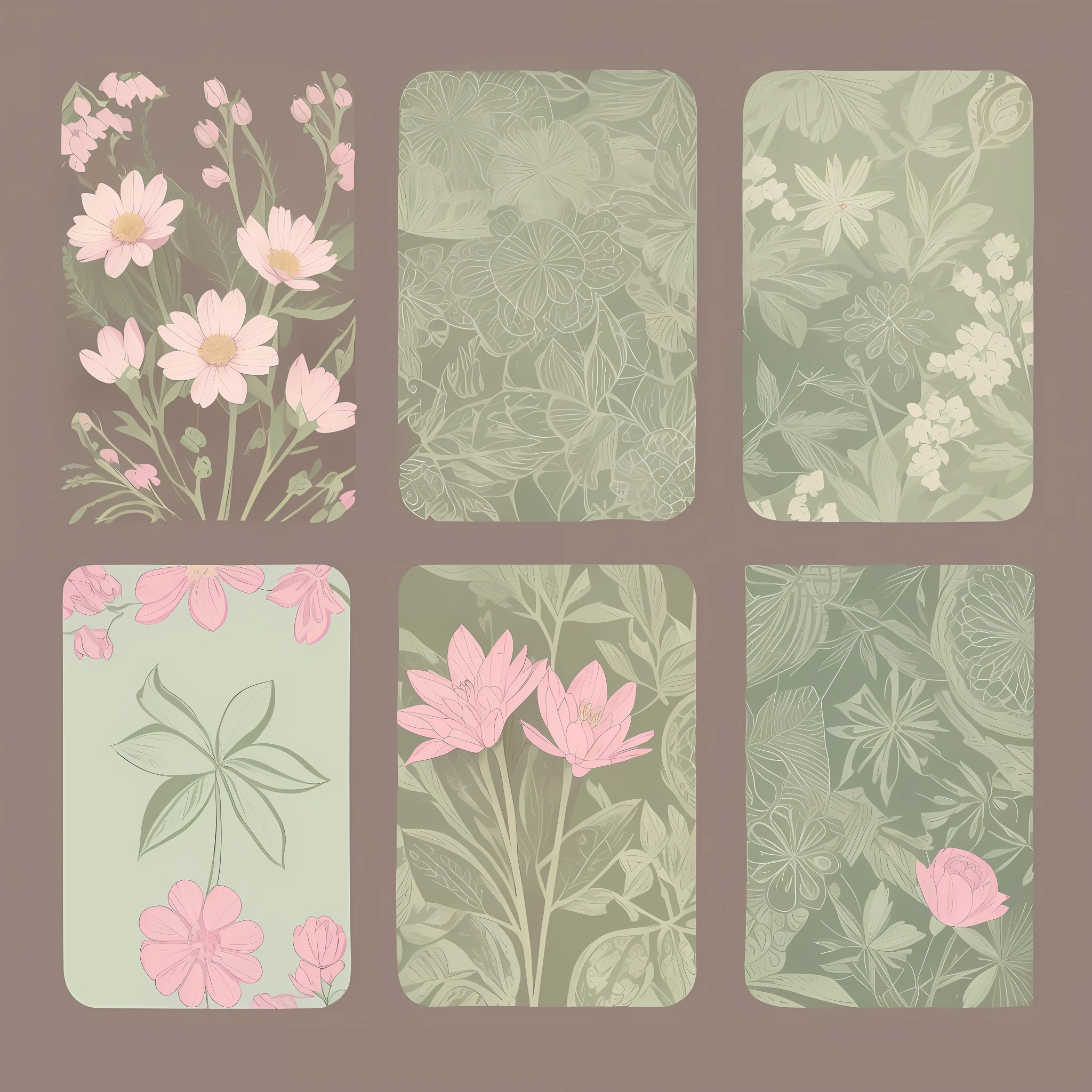 Small flower pattern label style, flat style, vector style, drawing style, naïve style, in very soft pastel colors such as old pink, moss green, pastel green, pastel blue, beige, light yellow, white.