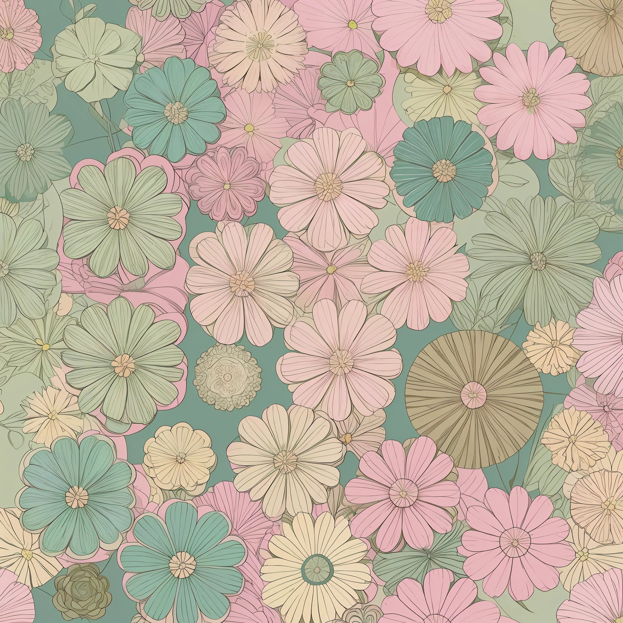 Small flower pattern label style, flat style, vector style, drawing style, naïve style, in very soft pastel colors such as old pink, moss green, pastel green, pastel blue, beige, light yellow, white.