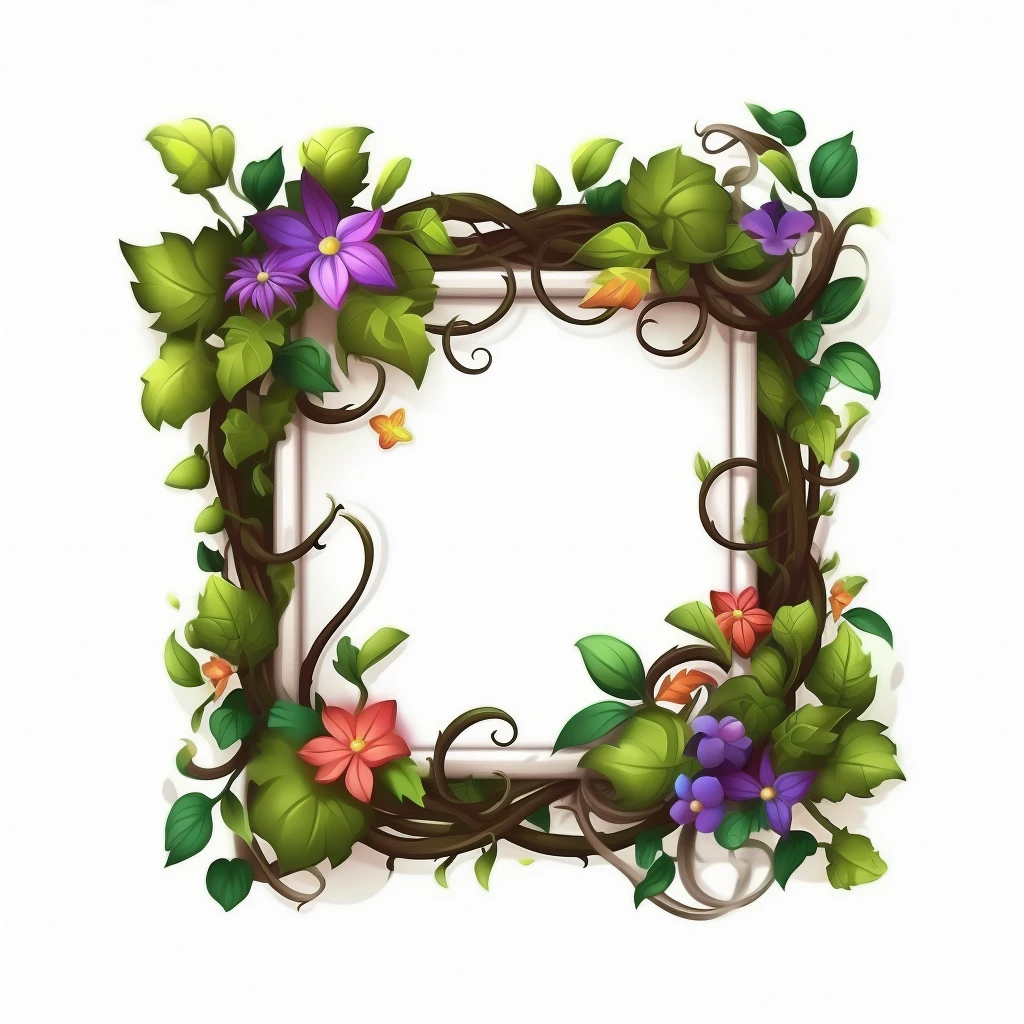 Game icon design, a square avatar frame consisting of vines and flowers, white background