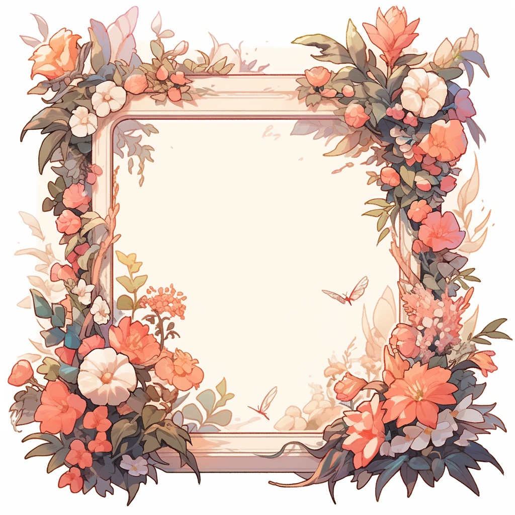 Game icon design, a square avatar frame consisting of vines and flowers, white background --niji 5