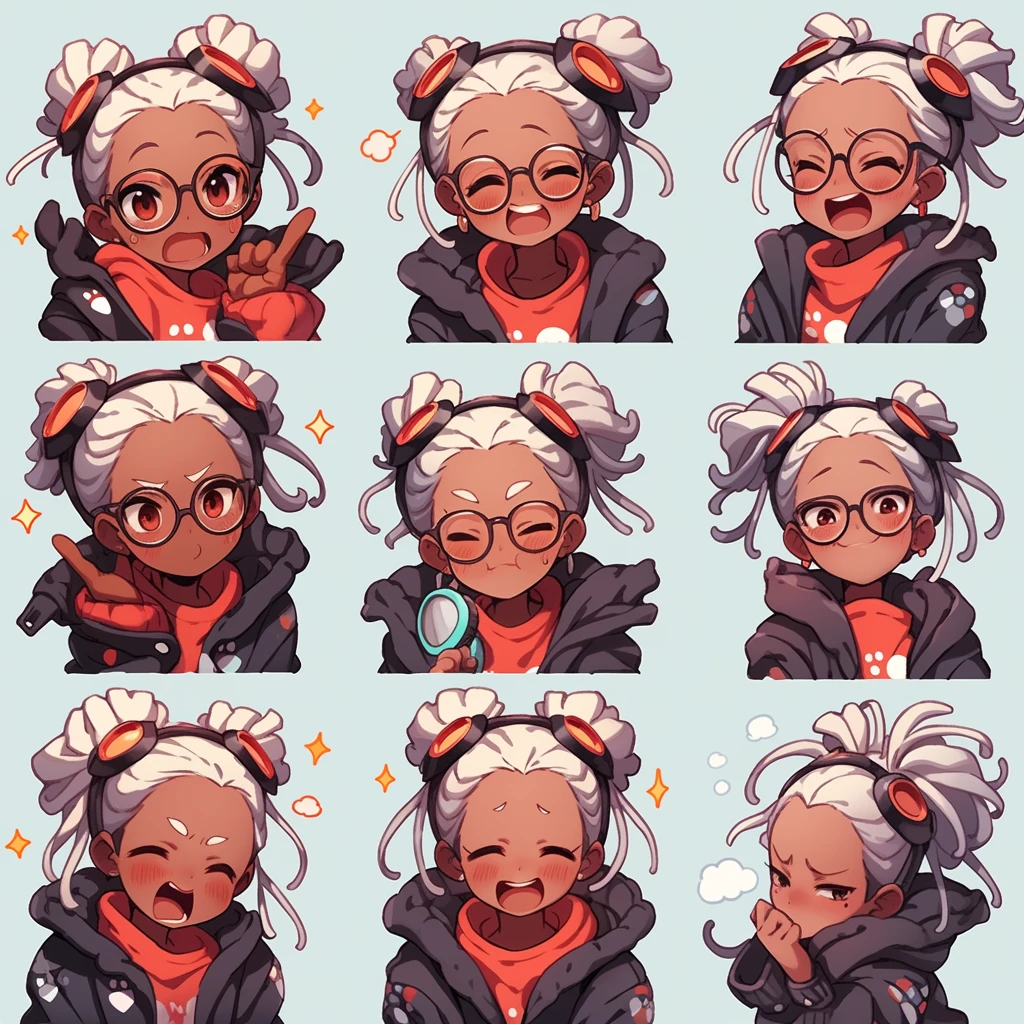 cute girl, emoji pack, 16 emoticons, emoji sheet, multiple poses and expressions, anthropomorphic style, Disney style, black strokes, different emotions,multiple poss and expressions, 8k --niji 5