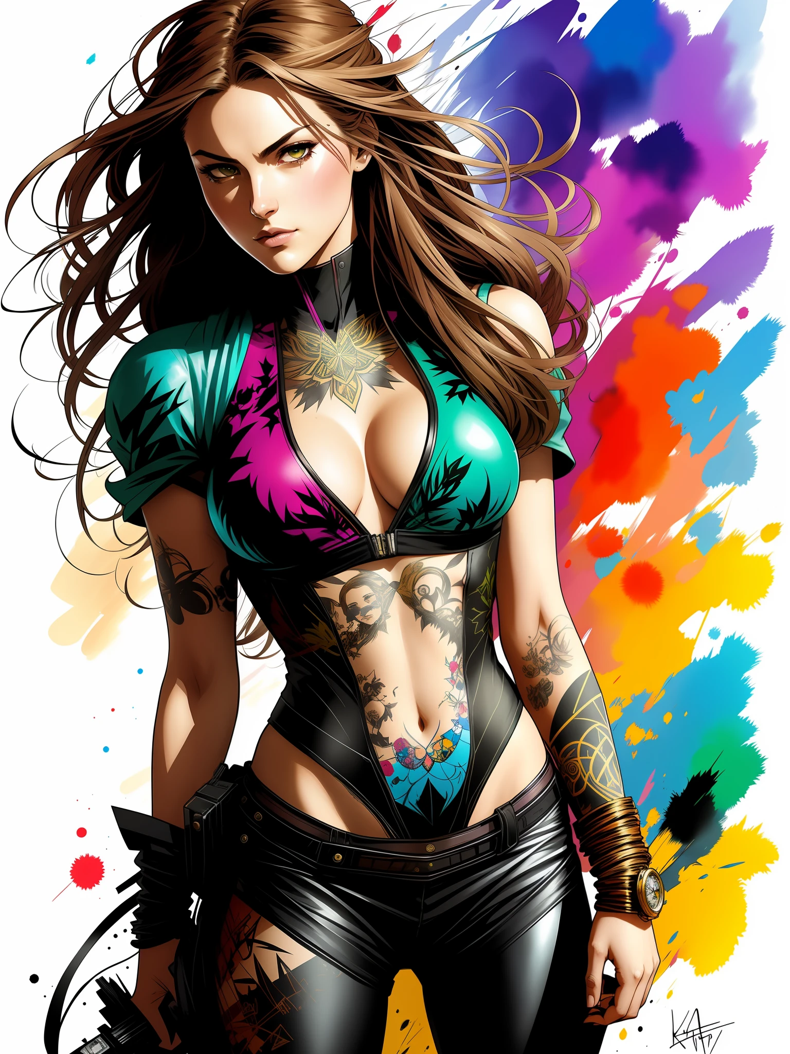 ::joe madureira ::2.0 comix illustration style,tatoon style , comic book style ,phoebe tonkin beautiful woman with long hair ultra detailed, (beautiful and clear background:1.2),, fantastic paintings ,graffit stylepost apocalyptic woman, dressed in black electrical tape,central face, dressed in black electrical tape, anime ::jason fabok and yoji shinkawa style ::2.0 comix illustration style, tatoon style , comic book style , beautiful woman with long hair ultra detailed, (beautiful and clear background:1.2), , fantastic paintings , graffit style, flowers, olhos altamente detalhados , position, and bracelets, with long black hair , stained glass colored, out, vibrant, alphonse mucha style, fantastic paintings by joe madureira , high quality, --ar 3:4 --upbeta --test --creative --upbeta --upbeta --upbeta --upbeta , photo, sticker banksy art, , freedom, soul, digital illustration, comic style, perfect anatomy, centered, approaching perfection, dynamic, highly detailed, watercolor painting, artstation, concept art, smooth, sharp focus, illustration, art by carne griffiths and wadim kashin, big breast, alone anime girl with a medium lenght pose and cute clothes, hair , heterochromia, perfect anatomy, centered, approaching perfection, dynamic, highly detailed, character sheet, artstation, concept art, smooth, sharp focus, illustration, art by kim jung gi, , artgerm, carne griffiths and wadim kashin , sasha yakovleva, loish, jeremy mann, full body shot, character sheet, lightningwave, watercolor painting , paint dripping by tim okamura, victor nizovtsev, greg rutkowski, noah bradley. trending on artstation, 8k, masterpiece, graffiti paint, fine detail, full of color, intricate detail, golden ratio illustration, monochromatic green background, masterpi