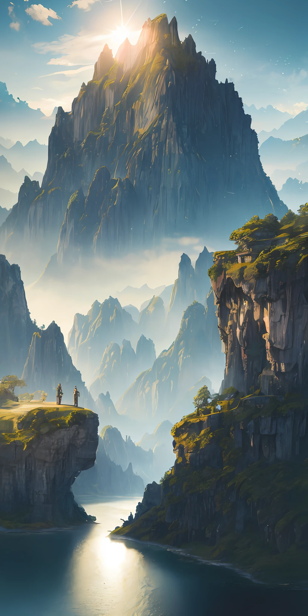 Masterpiece, best quality, high quality, extremely detailed CG unity 8k wallpaper, landscape, outdoor, sky, cloud, sky, no humans, mountain, landscape, water, tree, blue sky, waterfall, cliff, nature, lake, river , cloudy skies, award winning photography, bokeh, depth of field, HDR, bloom, chromatic aberration, photorealism, very detailed, trending on artstation, trending on CGsociety, intricate, high detail, dramatic, midjourney art
