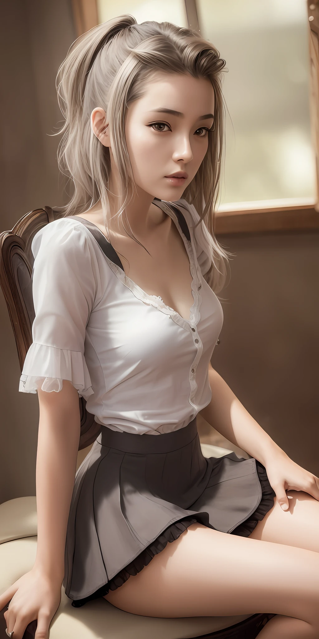 ((real person)),((photorealistic)), ((RAW photo)),((real human face)), real human, 8K, Japanese, beautiful thin legs, longer below the knee than above the knee, black hair, ten fingers,